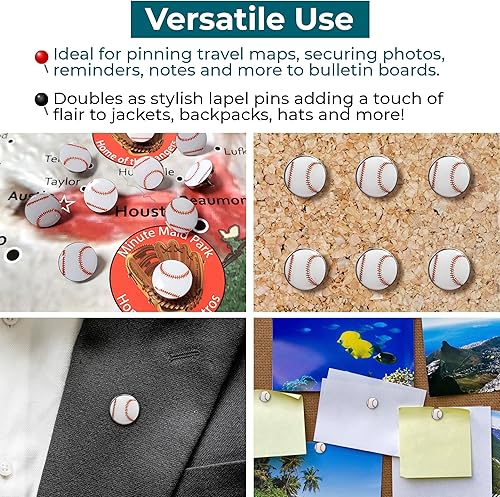 Miniatura 3 de Juego de 32 pasadores de béisbol para pared de fotos, pizarra blanca, tablero de corcho, mapa, tablón de anuncios, oficina o hogar
