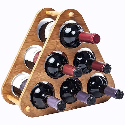 boodboo Wooden Wine Rack – 100% Bamboo Stackable Wine Storage Holds 6 Bottles – Lightweight and Portable Wine Bottle Holder – Easy Assembly Wine Stand