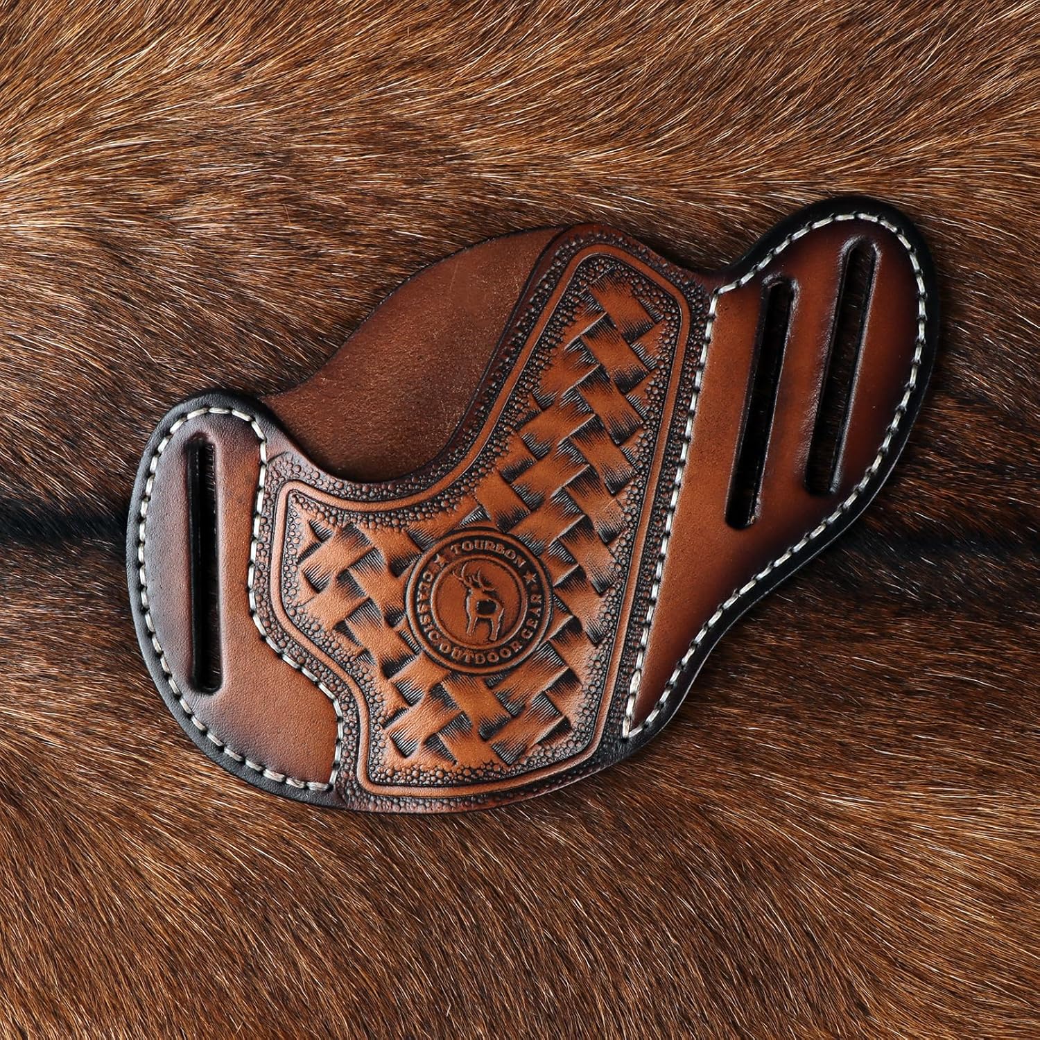 TOURBON Leather Cross Draw Pistol Holster Open Top Gun Pouch 3 Belt Slot Right-Handed Handgun Holder