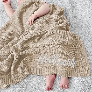 Personalized Baby Knit Blanket Custom Embroidered with Name for Newborn Baby Boy and Girl Nursery Blankets Gifts Customize Baby Blankets 37x42in Newborn Holiday Shower Gift