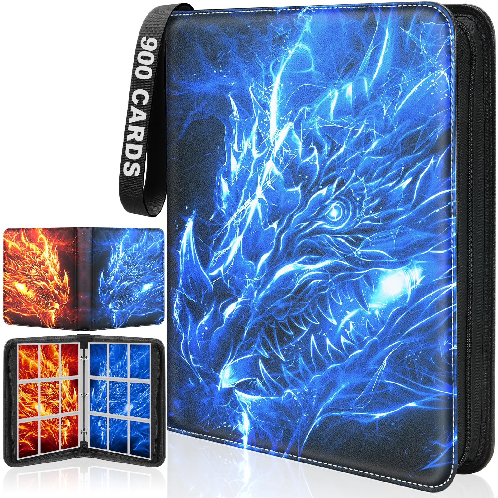 Carpeta de 9 bolsillos con 50 fundas extraíbles, capacidad para 900 tarjetas, estuche de almacenamiento premium para coleccionistas de juegos, deportes, tarjetas de fotos y MTG, álbum de libros