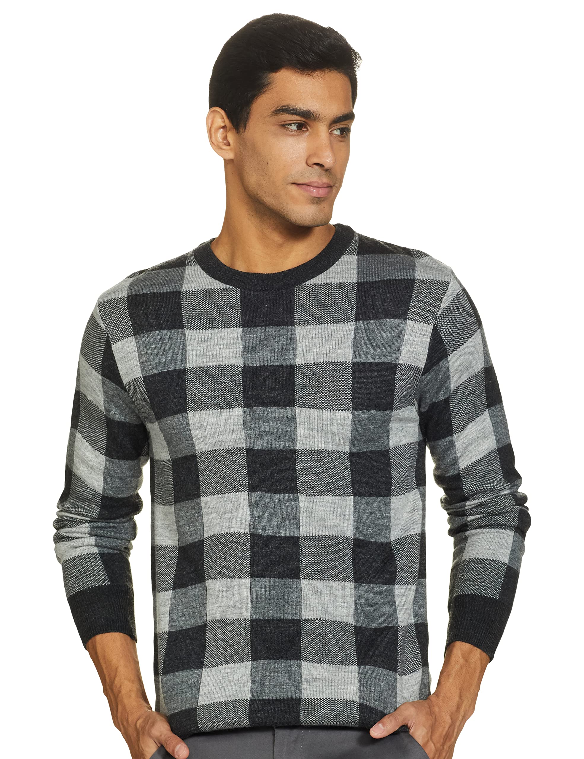 Men Acrylic LS Check Pattern Sweater Pullover-image-16