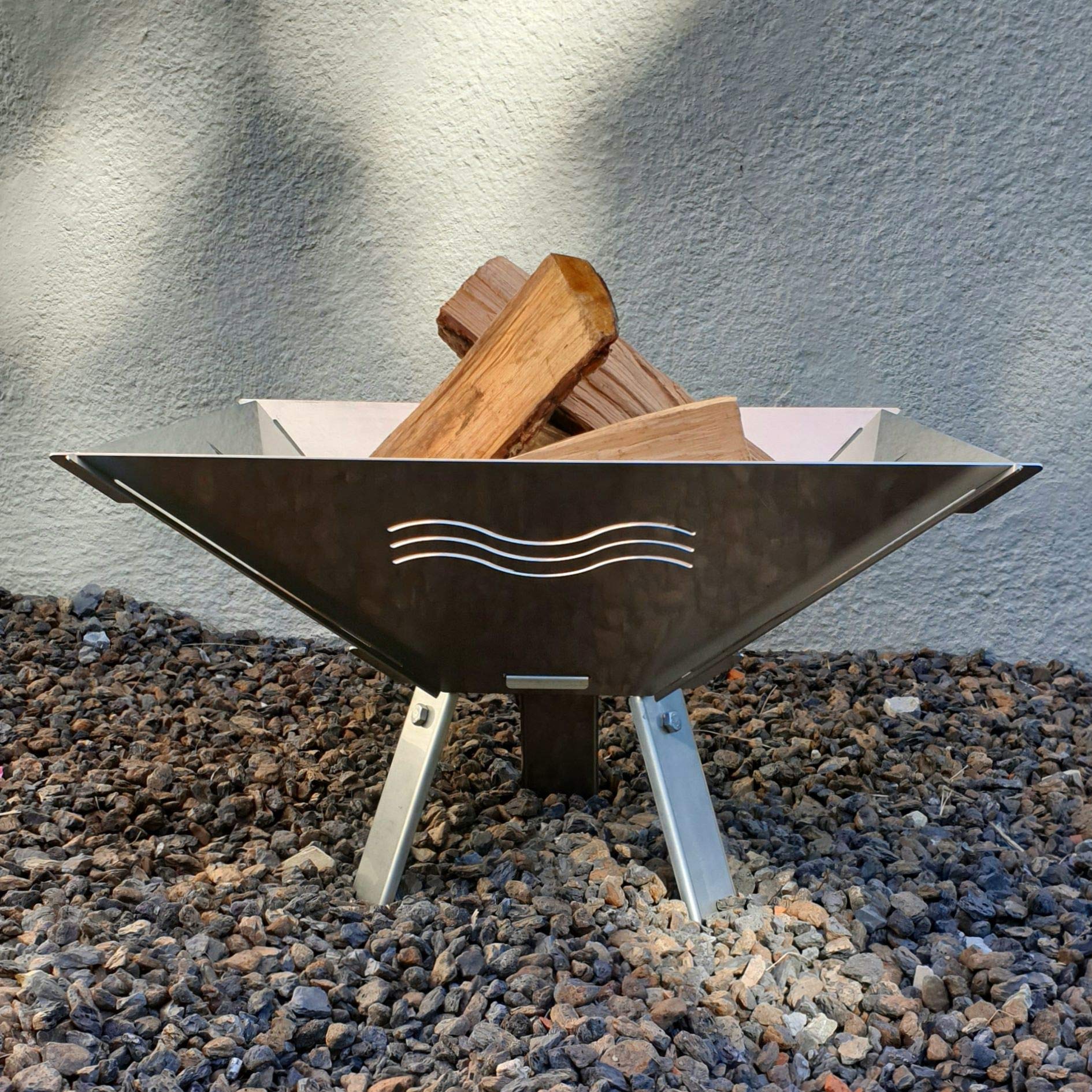 Feuerschale Fenit eine steckbare Feuerschale (Motiv Welle Edelstahl mit Fuss)