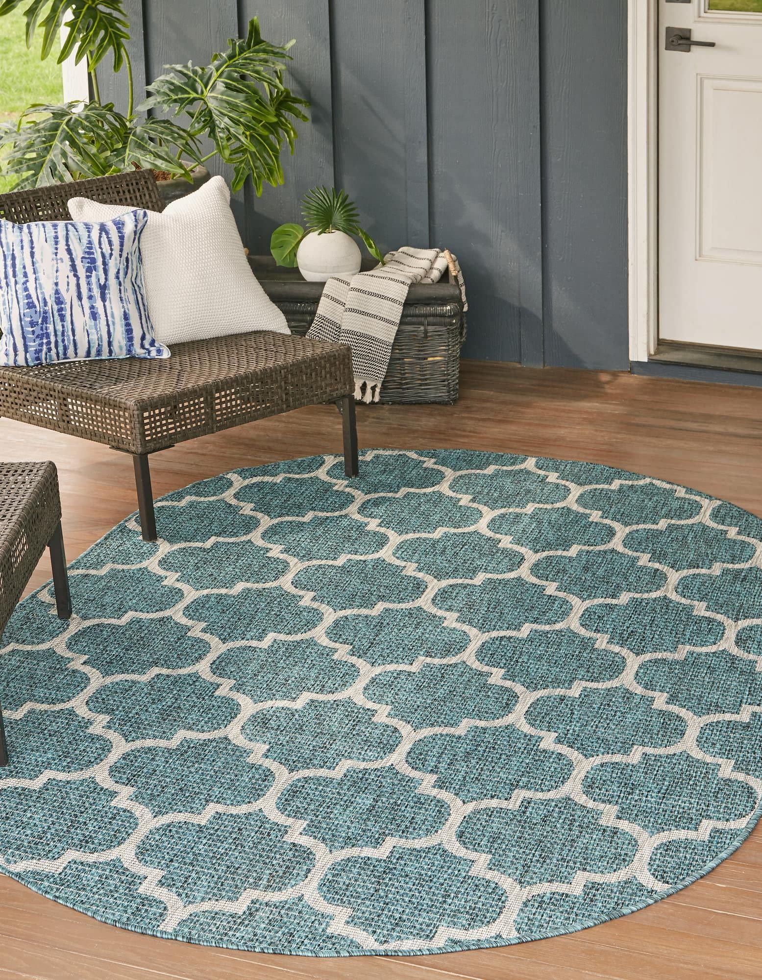 Unique Loom Outdoor Trellis Collection Area Rug (3' 3" x 5' 3" Oval, Teal/ Gray)