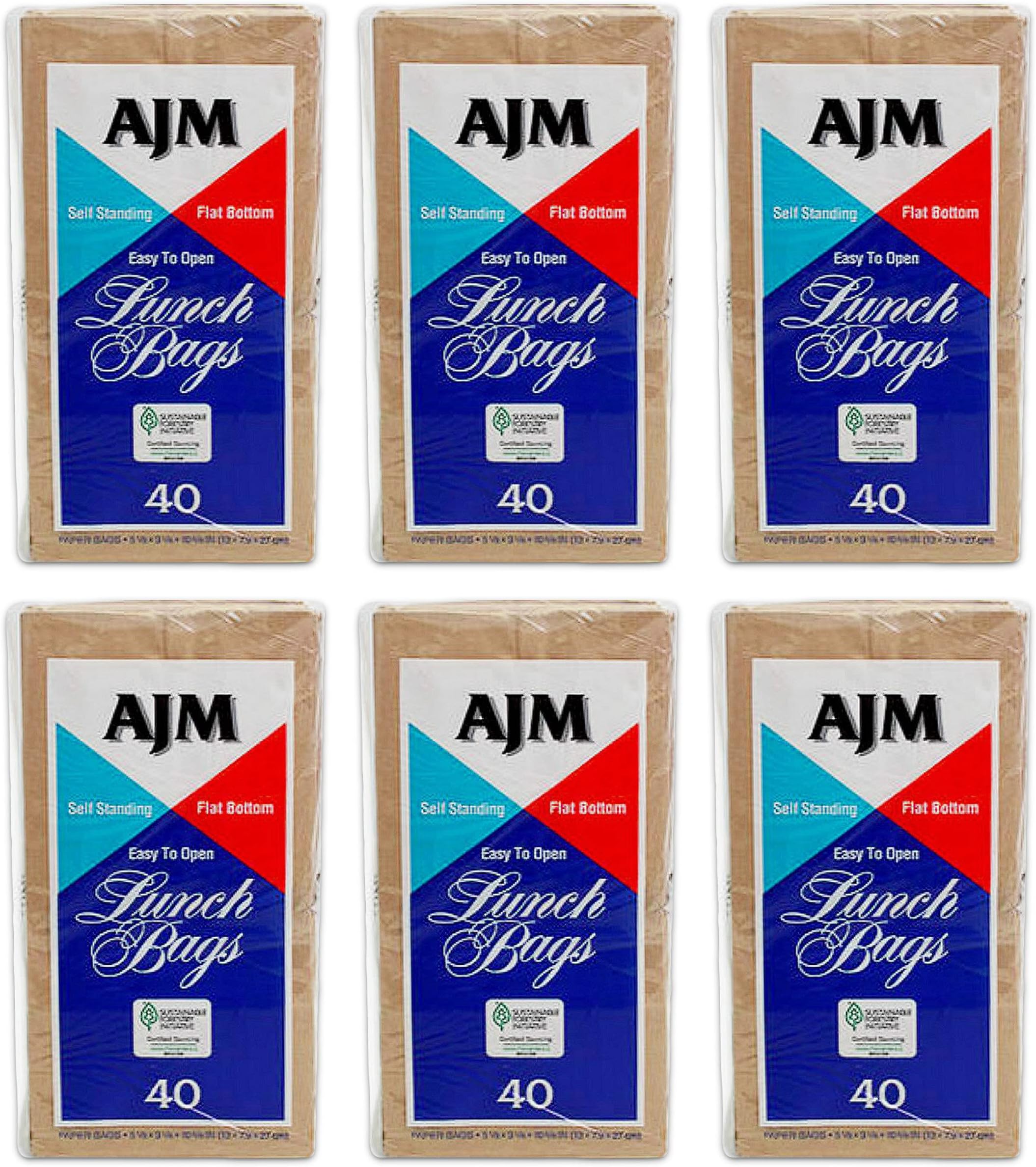 AJMBrown Paper Lunch Bag Recyclable Biodegradable, 40 Count (Pack of 6)