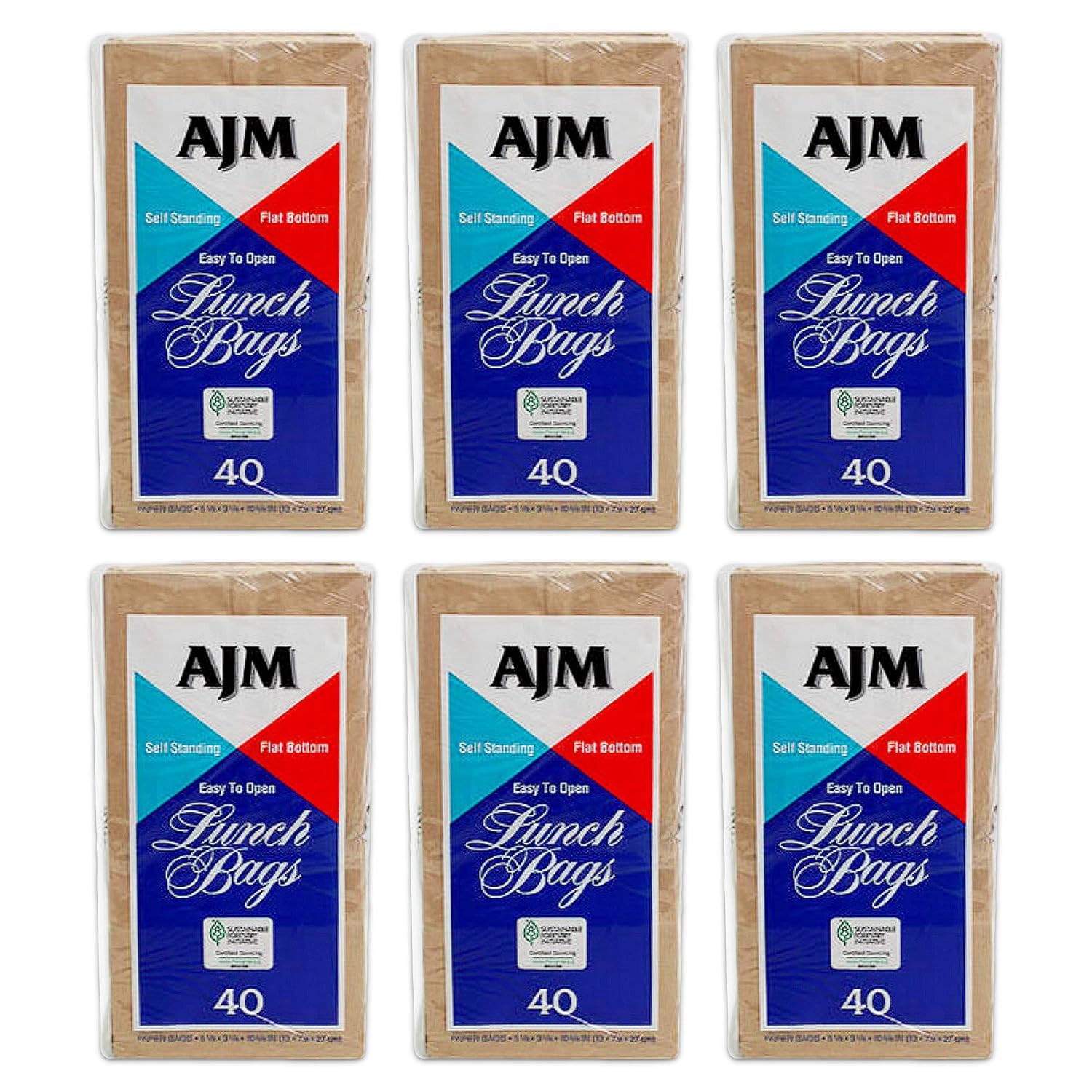 AJM Brown Paper Lunch Bag Recyclable Biodegradable, 40 Count (Pack of 6)