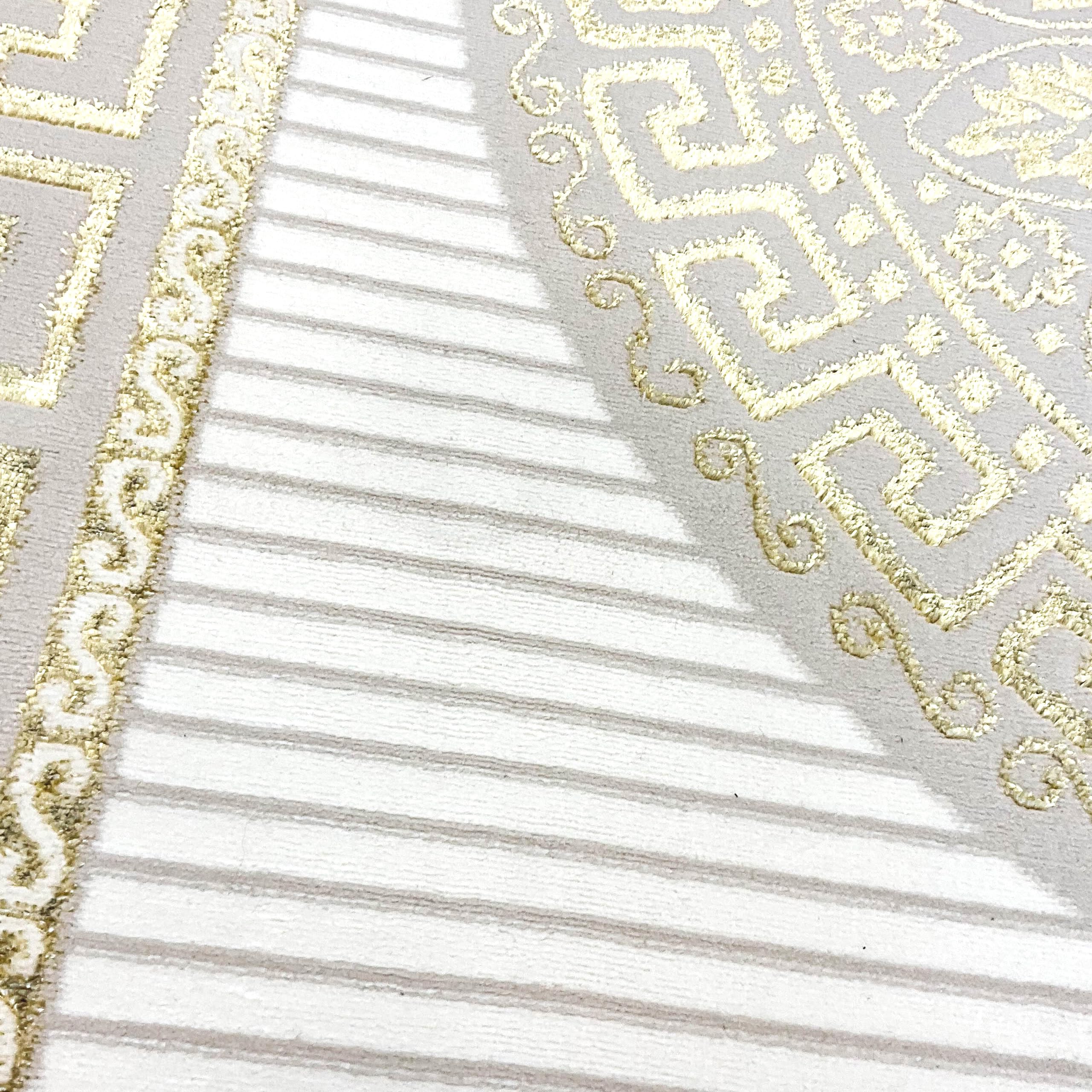 Teppich-Traum Dywan do salonu, sypialni, korytarza, długi bieżnik z krótkim włosiem, orientalny, elegancki ornament, efekt połysku, meander, kremowy, złoty, 100 x 300 cm