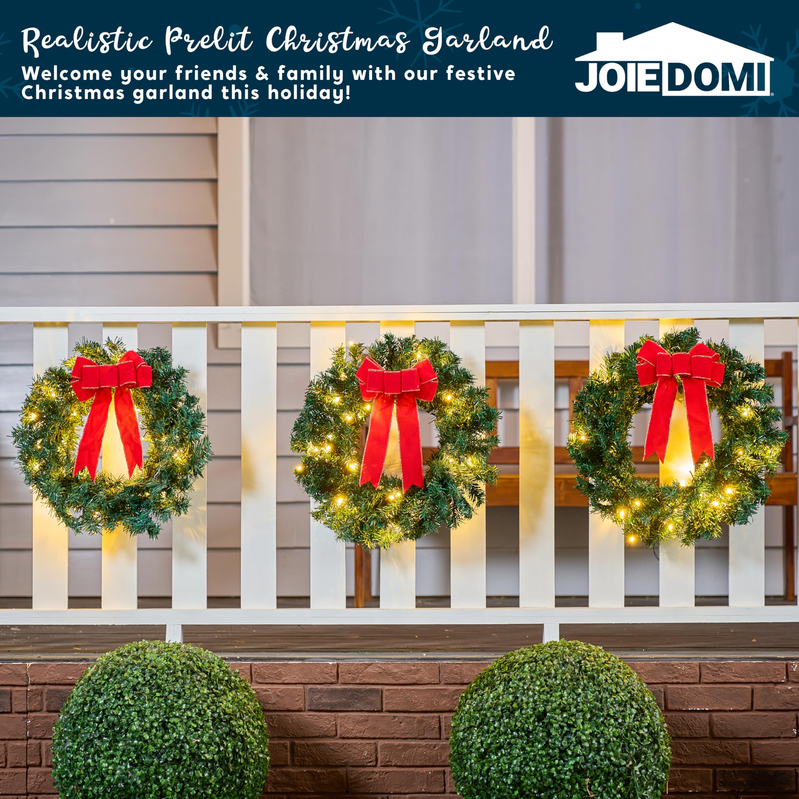 Joiedomi Couronne de Noël de 48,3 cm avec lumières LED, 3 couronnes pour Porte d'entrée, fenêtres, Salon et décorations de Noël