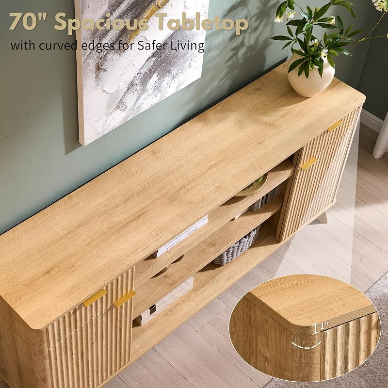 OKD 70" Fluted TV Stand for 80" TVs, 32" Tall Storage Entertainment Center image 5