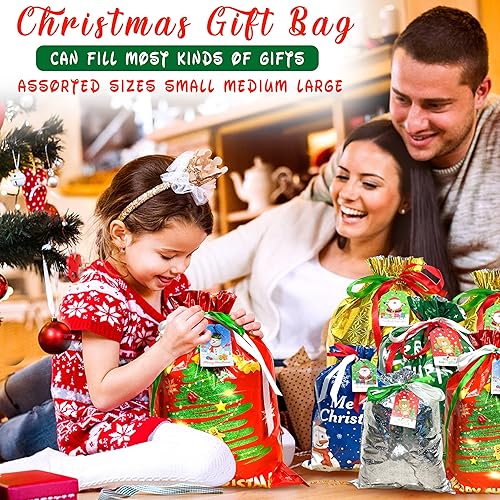 Miniatura 4 de 38 bolsas de regalo de Navidad con cordón colorido  Regalo de envoltura de 10 segundos  Bolsas de regalo de vacaciones de varios tamaños pequeño,