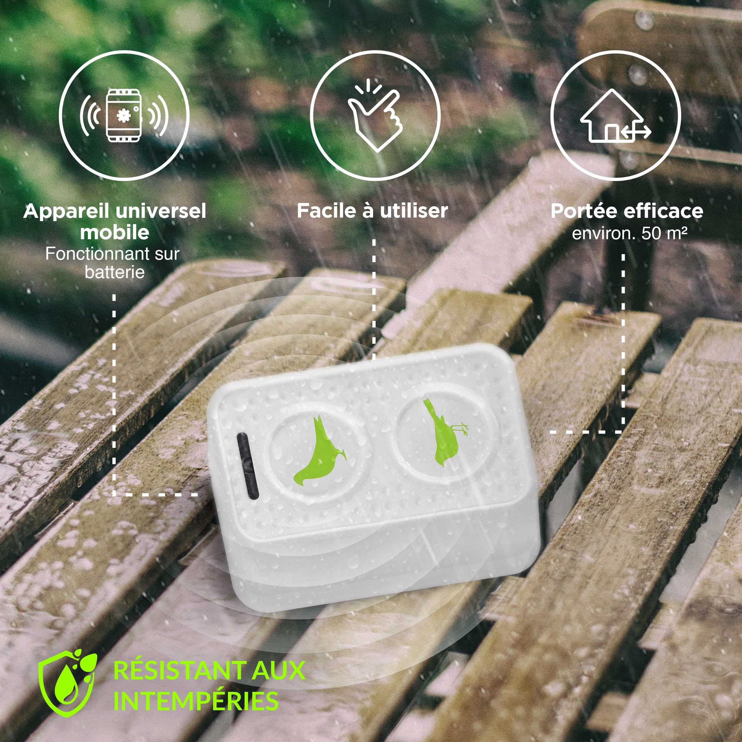 ISOTRONIC Répulsif ultrasons Oiseaux et Pigeons – À Piles pour Balcon, Toit et Jardin – Éloigne moineaux, goélands et Corbeaux – Portée 50 m² – Lot de 2 unités pour Une Protection Efficace et Mobile
