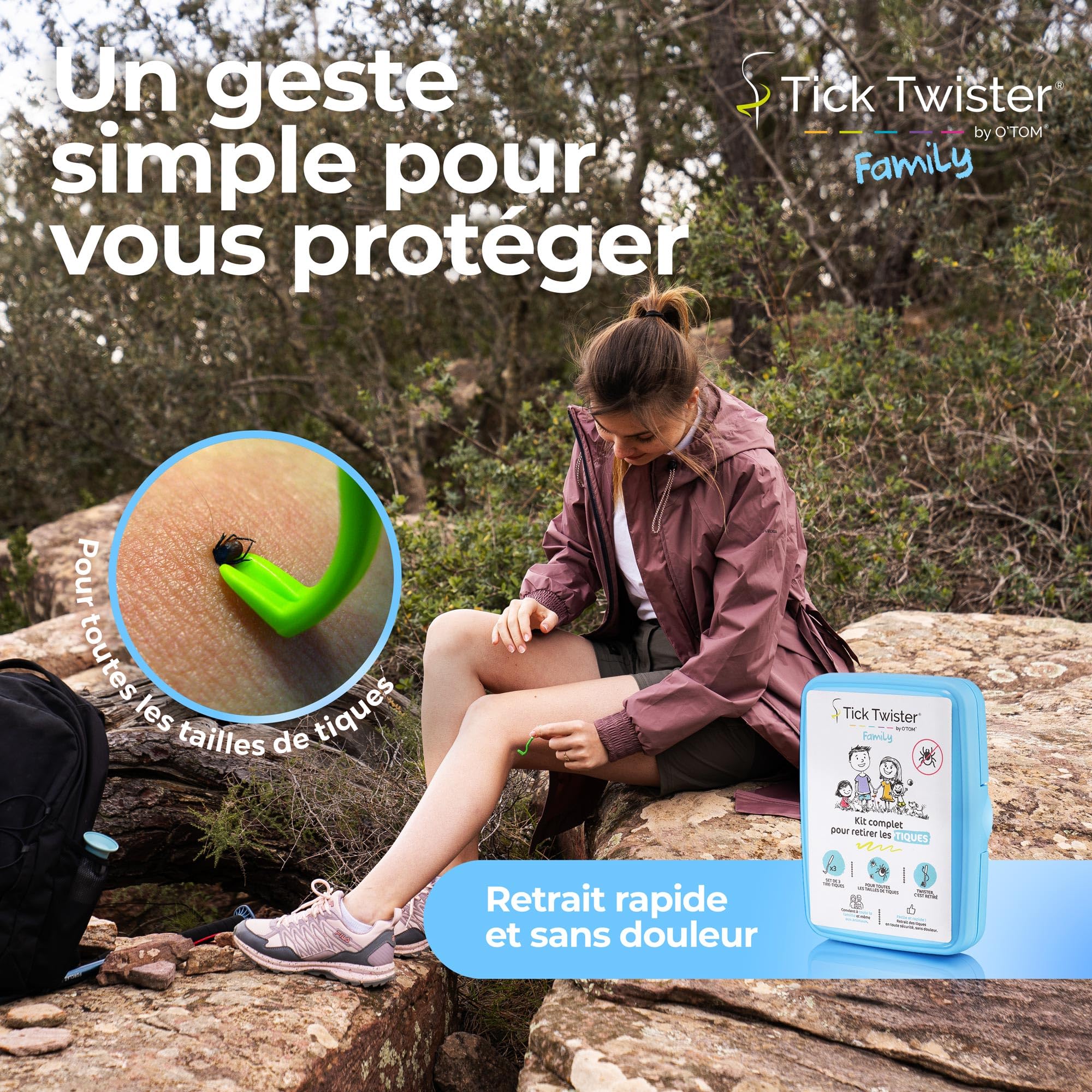 Tire Tique pour Chien, Chat et Humain – Kit Complet avec Pince à Tique (set de 3), Lingettes Désinfectantes, Pansements, Loupe et Boîte de Rangement pour Toute la Famille
