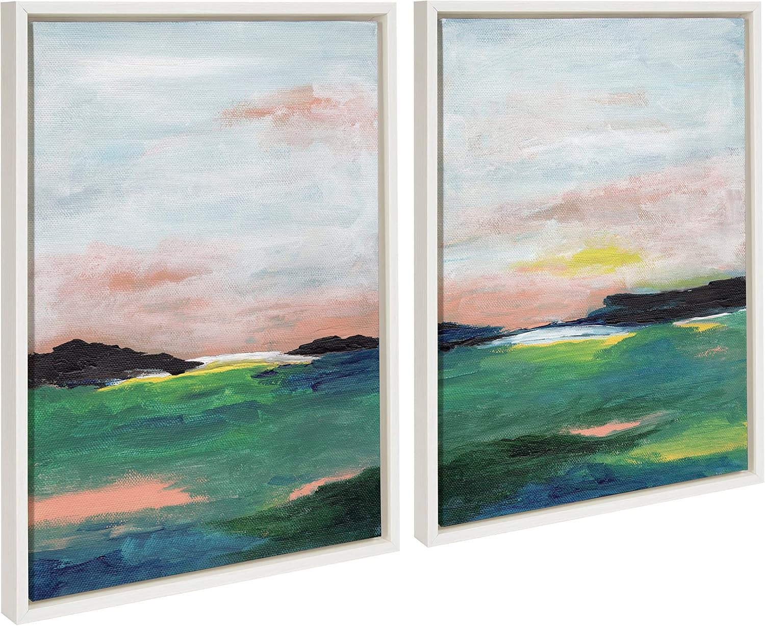Kate and Laurel Sylvie Golden Peach Coast l and II Framed Canvas Wall Art Set by Nikita Jariwala, 2 Piece Set 18x24 Gold, Soft Abstract Prairie Landscape Art for Wall Decor