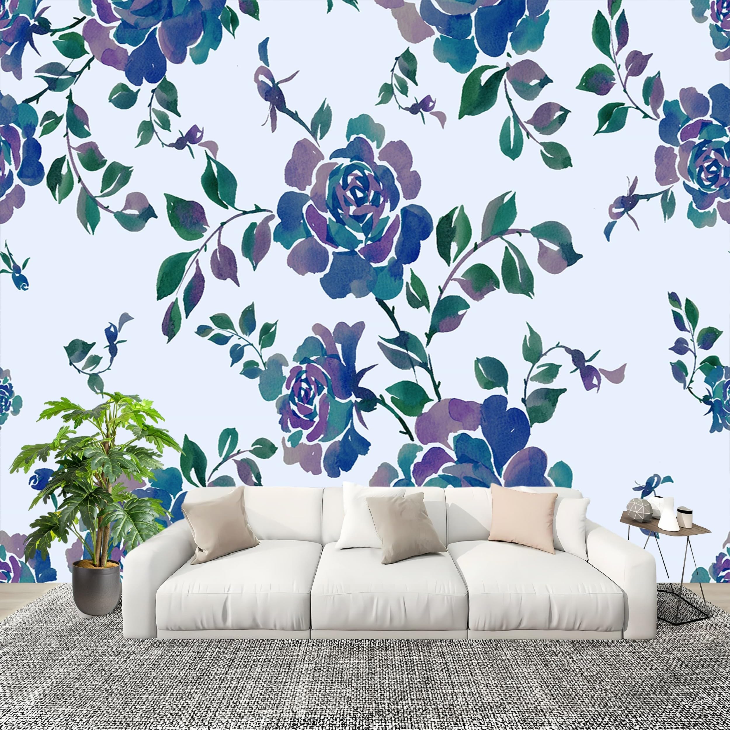 Poster géant mural 3D blanc panoramique 300x210cm papier peint imprimé rose bleue