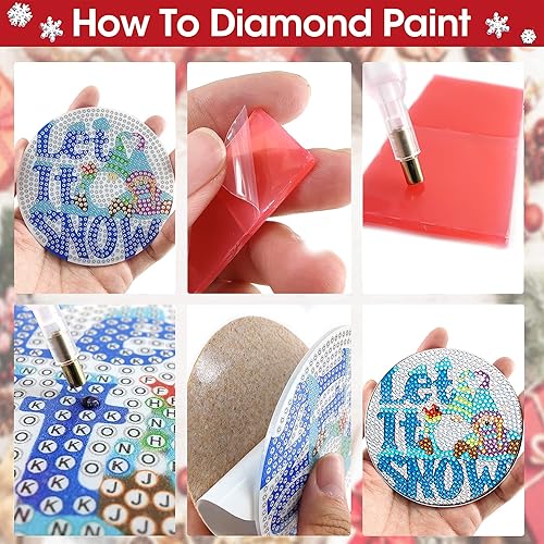 Miniatura 4 de SKRYUIE Juego de 6 piezas de kits de pintura de diamante 5D para posavasos de Navidad para adultos taladro completo, kits de pintura con diamantes