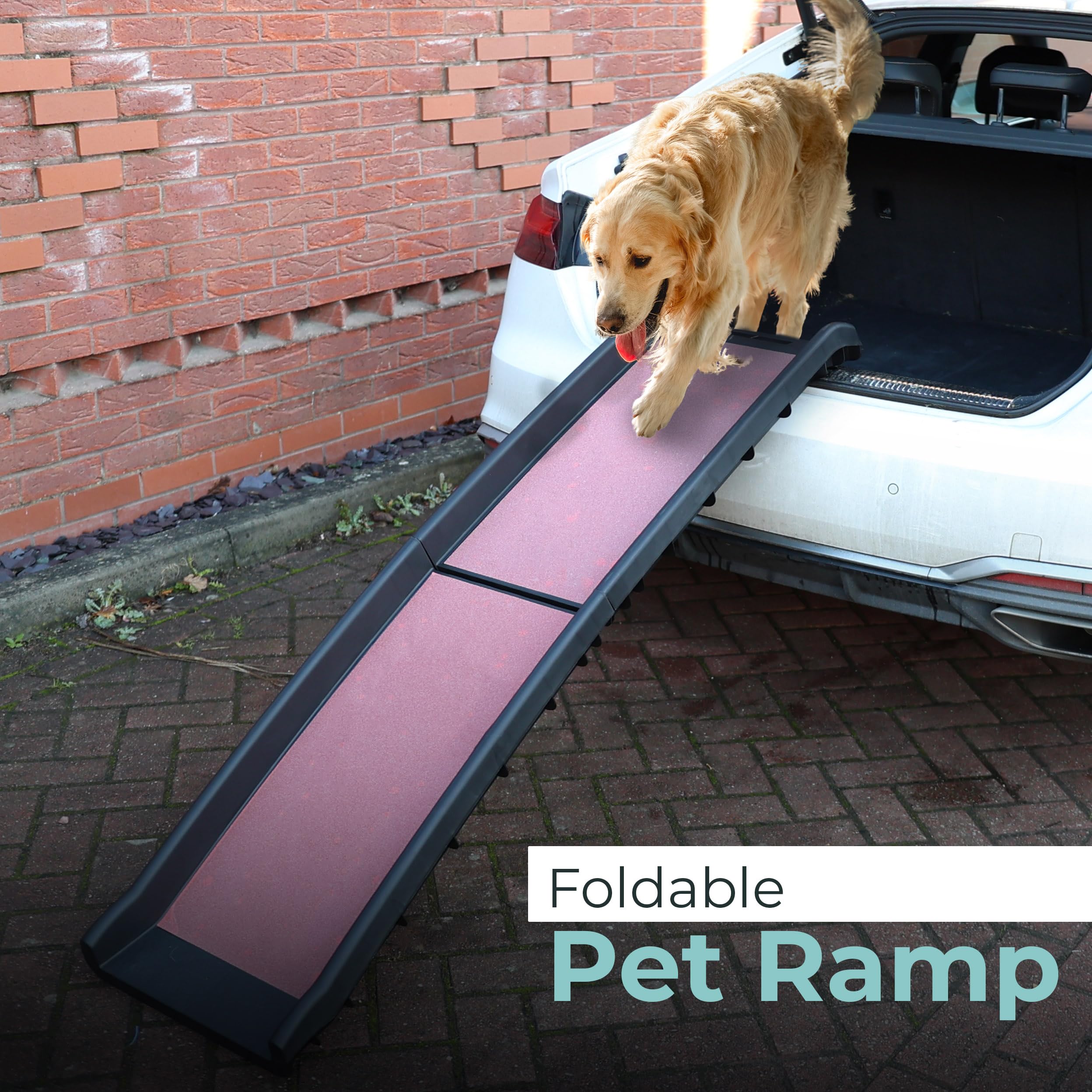 DIVCHI Pet Ramp Anti Slip Dog Ramps Lightweight & Portable Plastic Dog Car Ramps Foldable Pets Ramp (Red) — view 2