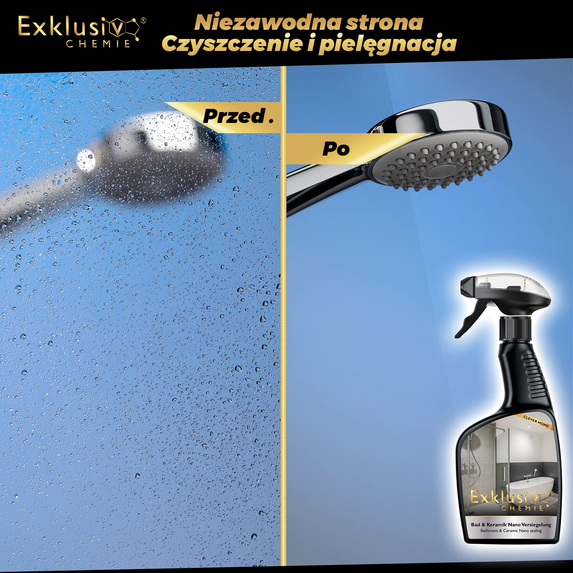 Exklusiv Chemie® Uszczelnianie łazienki i ceramiki | Uszczelnianie szkła | Uszczelnianie łazienki z efektem lotosu | Uszczelnianie powierzchni z efektem brokatu | 500 ml