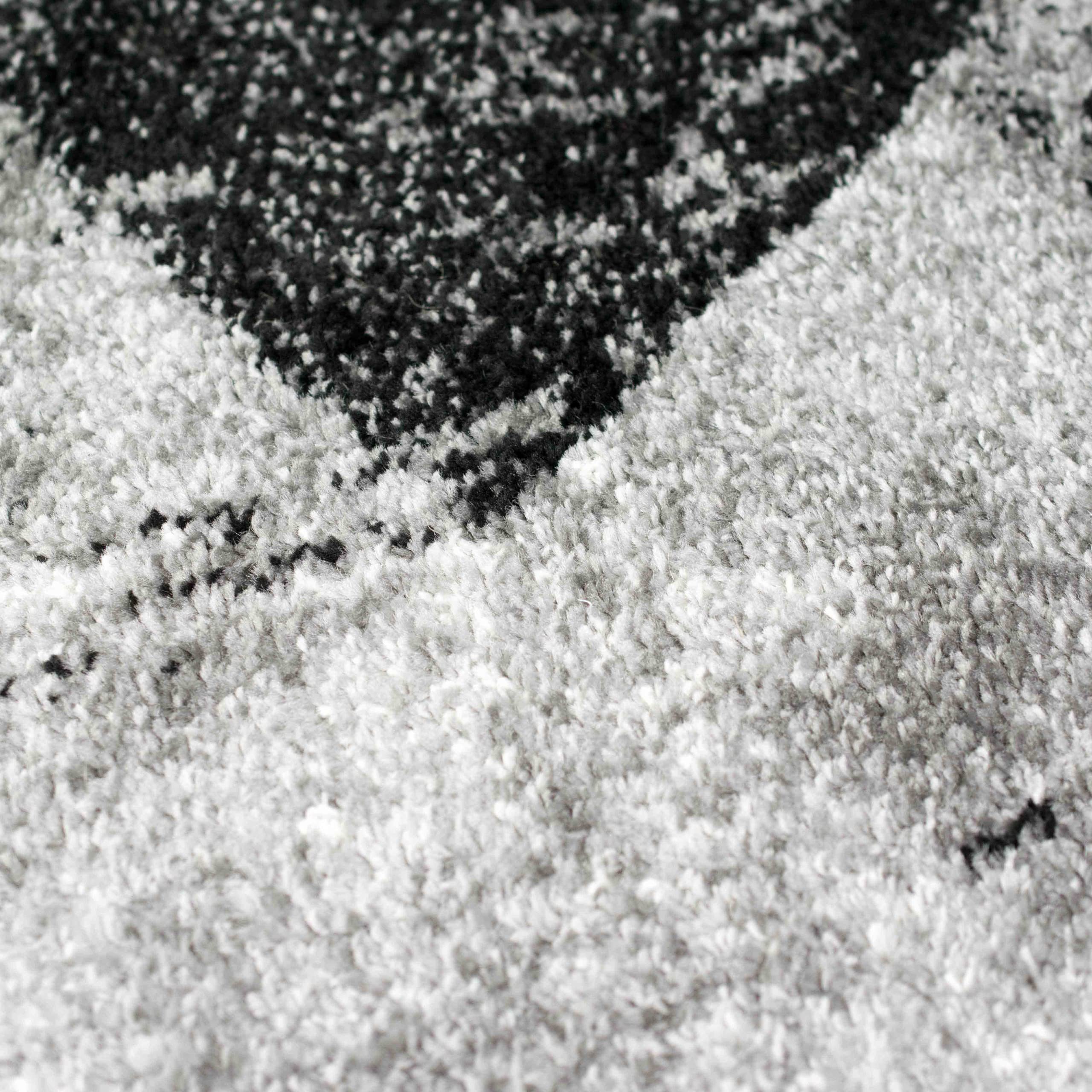 Moderner Wohnzimmer Teppich abstraktes Wellen Rauten Design marmoriert in schwarz grau - pflegeleicht Größe 80 x 300 cm