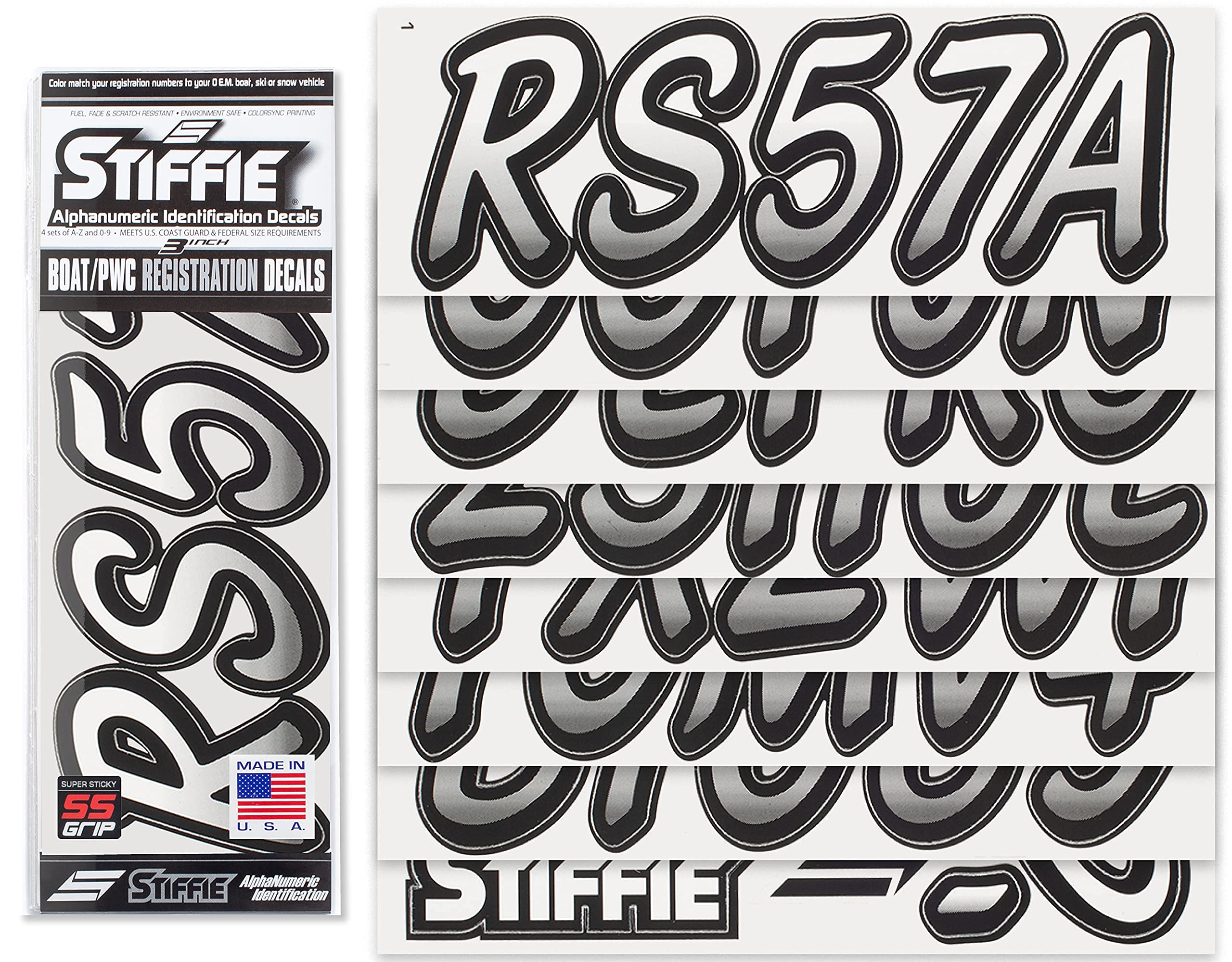 Stiffie Whipline White/Black Super Sticky 3" Alpha Numeric Registration