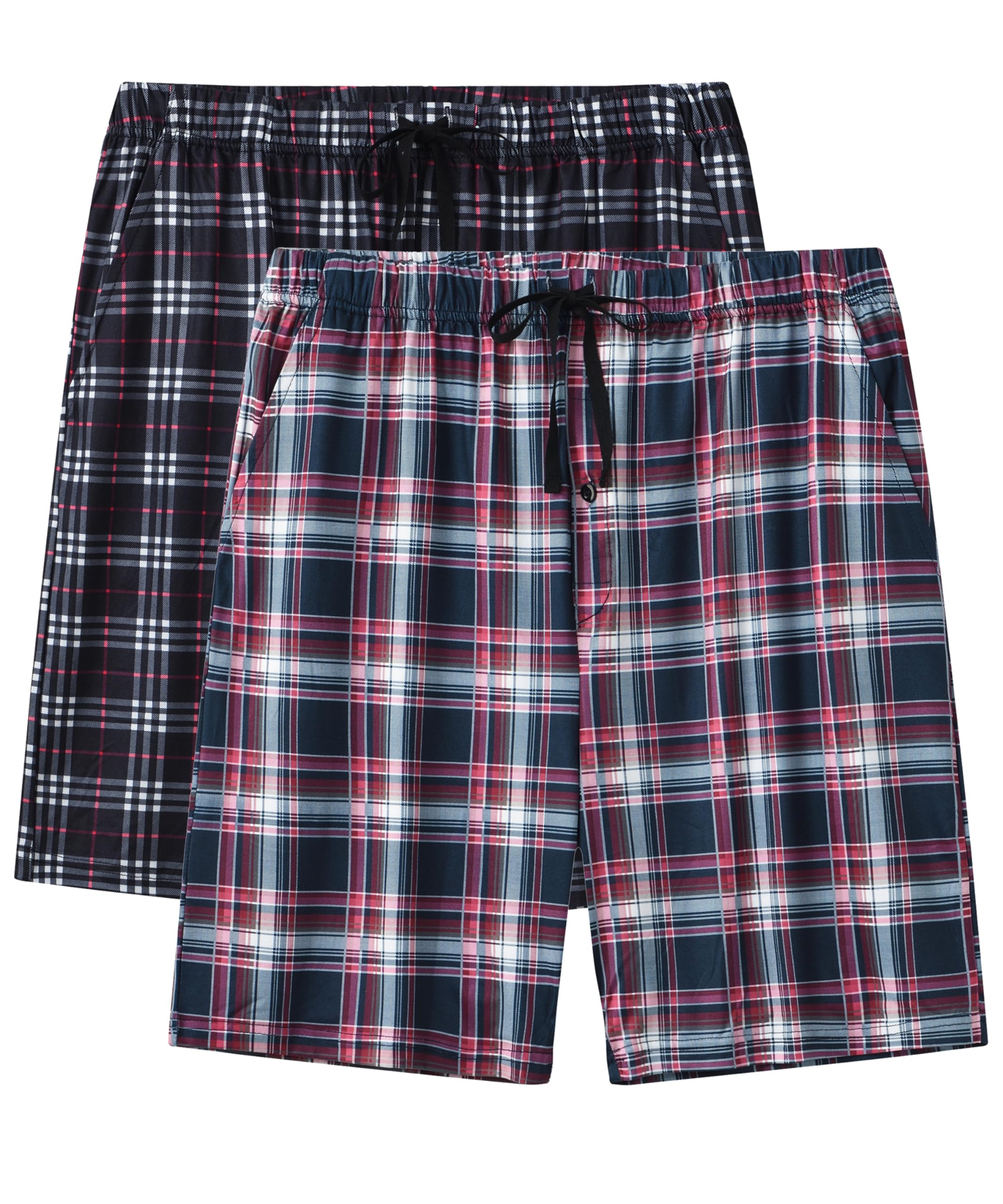 MoFizMen's 2 Pack Pyjama Bottoms 100% Cotton Checked Lounge Wear Shorts with Pockets