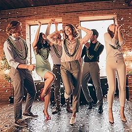 EOBOH 100PCS Bead Necklace, Gold Black New Year Bead Party Favors, New Year Eve 33 Toy Necklaces Costume Accessories, Parade Throw Accessories for New Year Wedding Birthday Celebrations Decoration