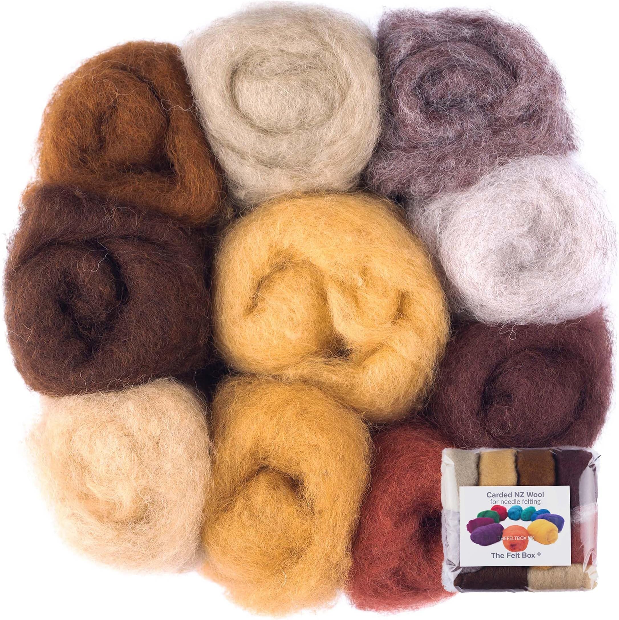 The Felt Box Needle Felting Wool Carded Batts Shade Pack 100 Grams 3.5 Oz -Brown
