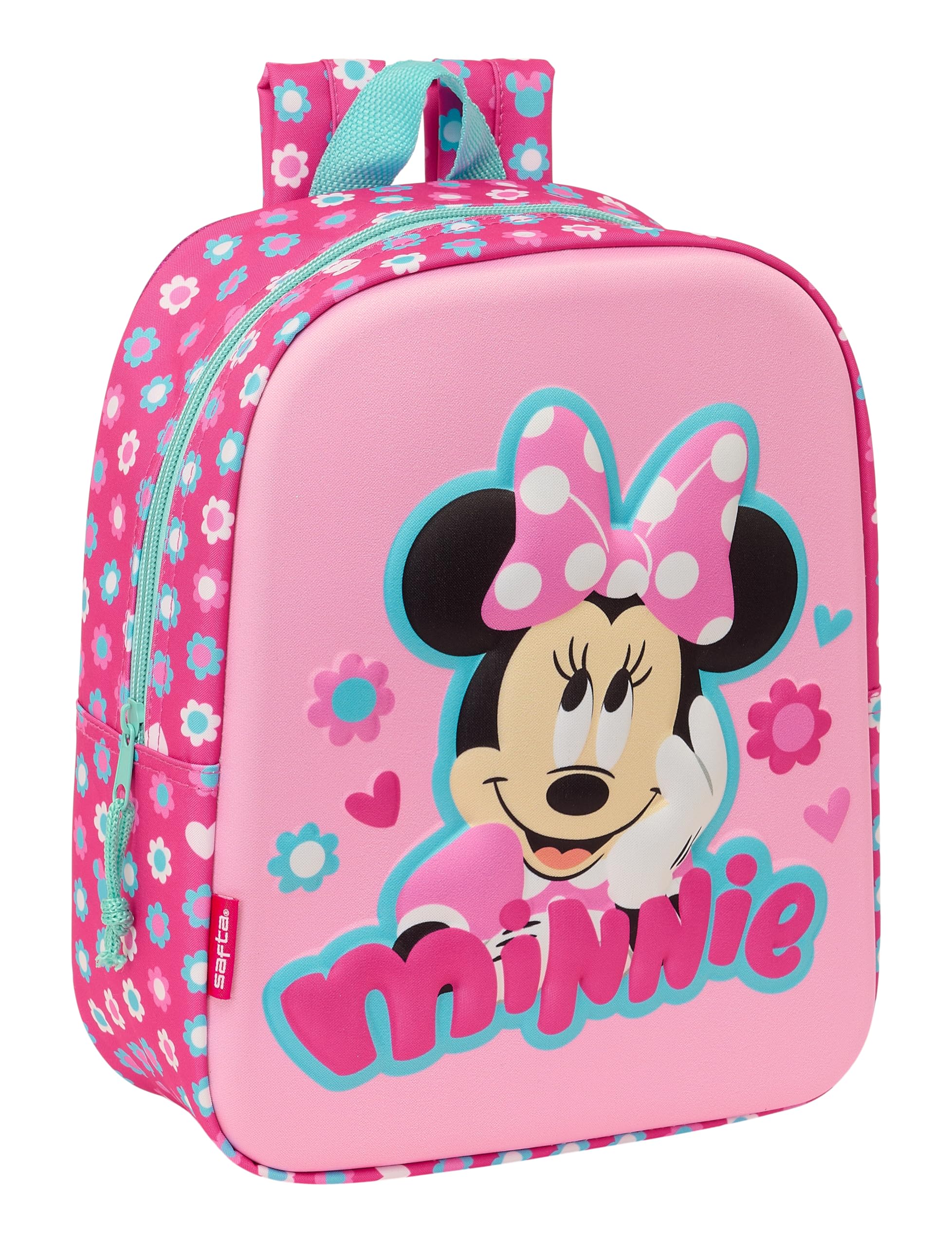 Safta MINNIE MOUSE 3D - Mochila de Guardería 3D, Adaptable a Carro, Fácil Limpieza, Ideal para Niños de Diferentes Edades, Cómoda y Versátil, Calidad y Resistencia, 22x10x27 cm, Color Rosa