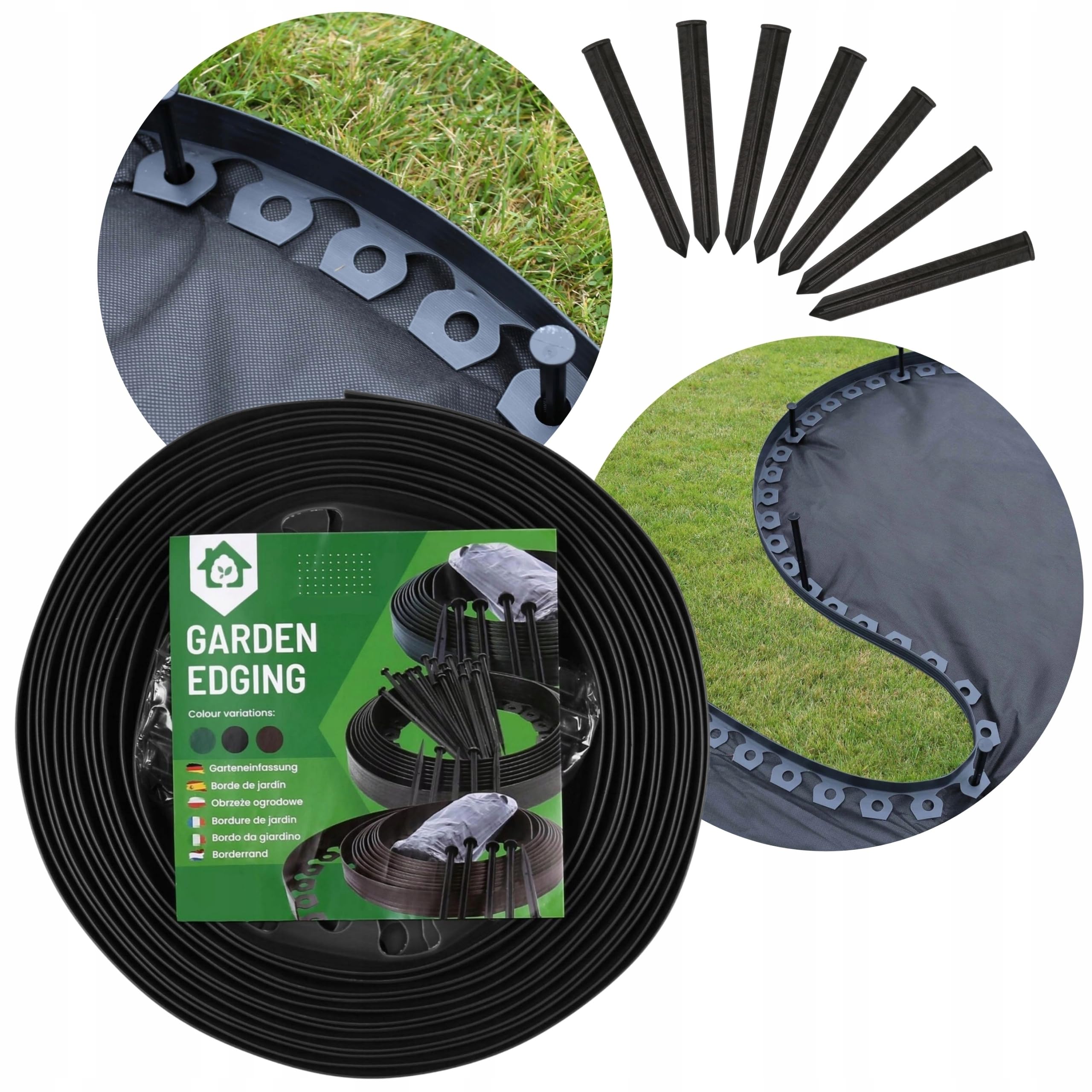 Bordo flessibile per giardino, bordo per prato morbido, bordo da giardino in plastica, 4 cm di altezza (10 m, nero)