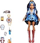 Monster High Doll, Robecca Steam in Blue Blouse and Black Shorts with Pet Penguin Captain Penny and 7 Accessories Like Flying Goggles and Purse