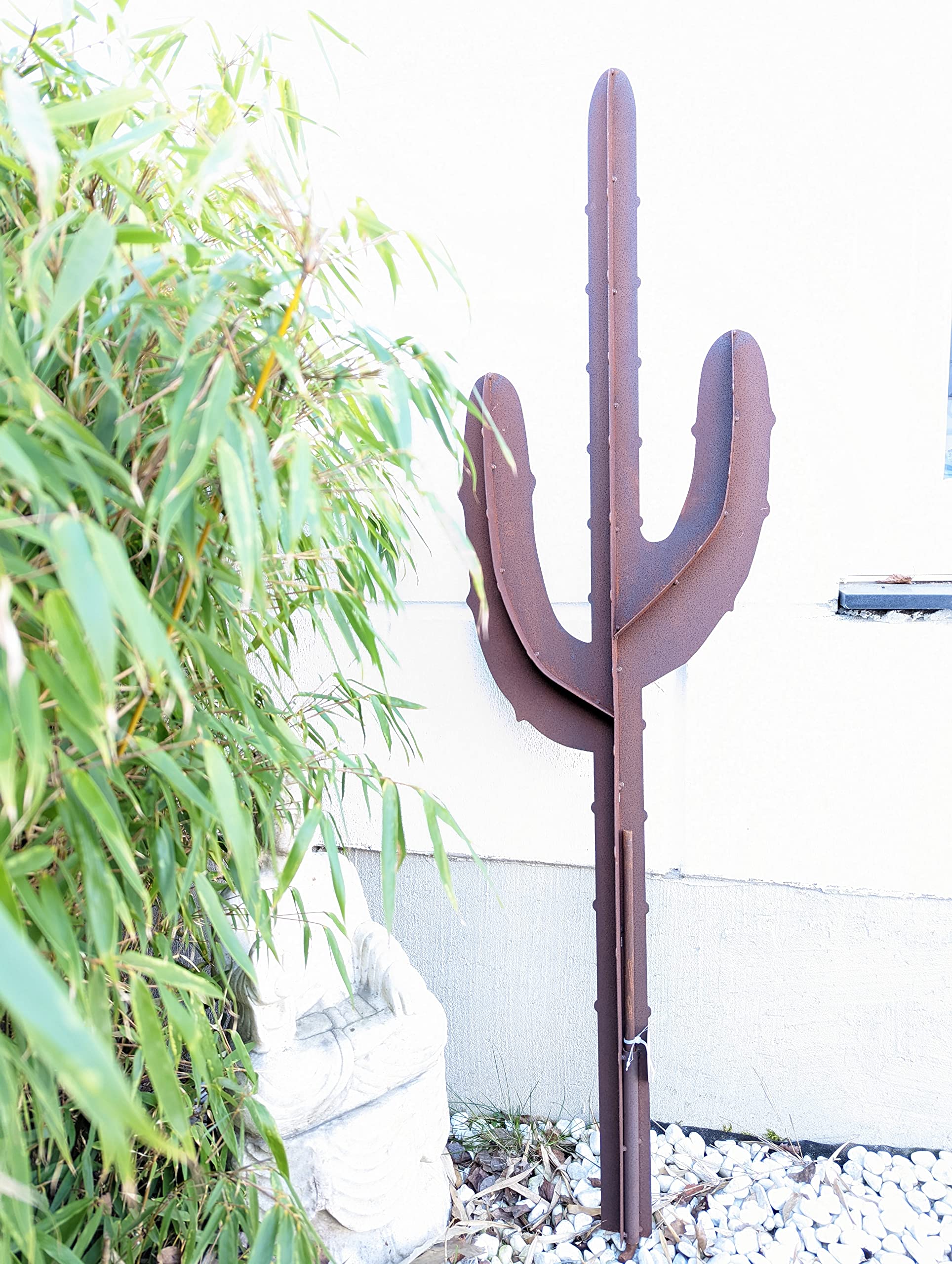 Zen Man Edelrost Gartenstecker Rost Gartenskulptur aus Metall Garten Figure Kaktus Rost (032193-4：23 * 6.5*H60cm)