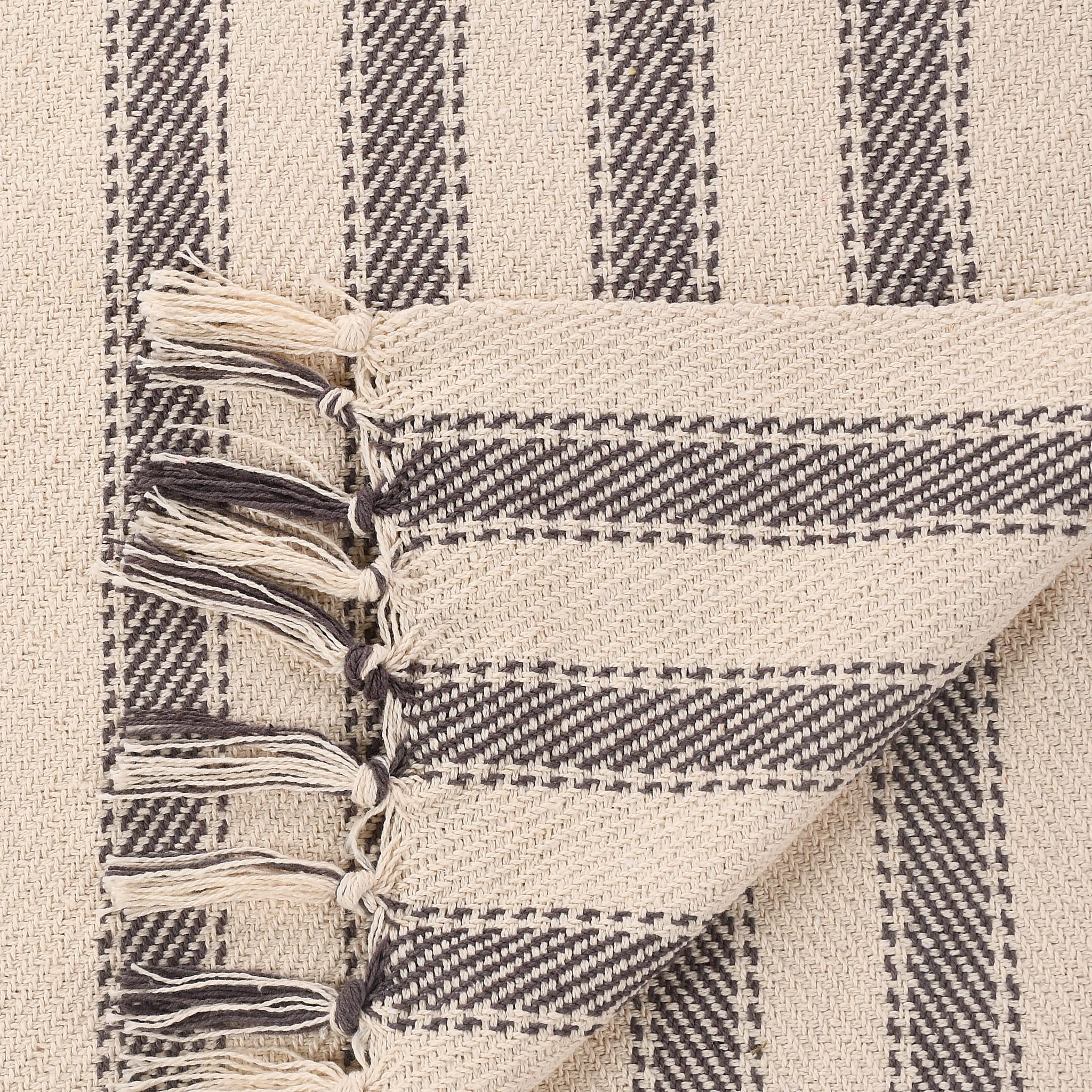 SASHAA WORLD Striped Throw Medium with Tasselled Edges |Throw for Living Room, Bedroom, Sofa & Chair |Charcoal Throw Blanket | 180 x130 cm 1