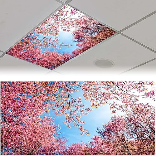 Patelai 4 x 2 Feet Fluorescent Light Cover for Ceiling Classroom Magnetic Cubicle Shade with 10 Magnets Fluorescent Light Filters for School Home Office Drop Lamp Decor(Spring Forest)