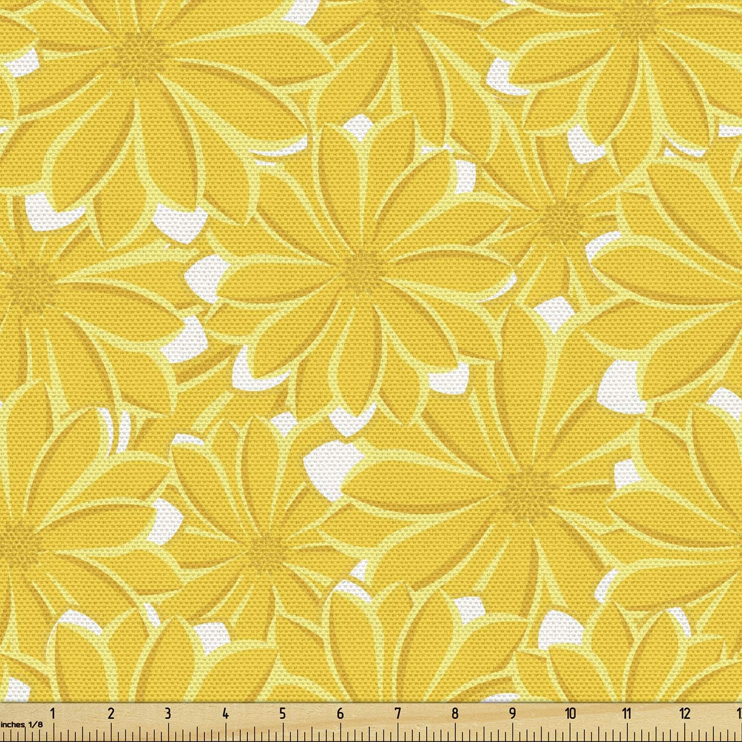 Ambesonne Floral Fabric by The Yard, Pattern of Ornamental Summer Daisies Top View Vibrant Sunny Tone, Decorative Fabric for Upholstery and Home Accents, 1 Yard, Yellow Yellow