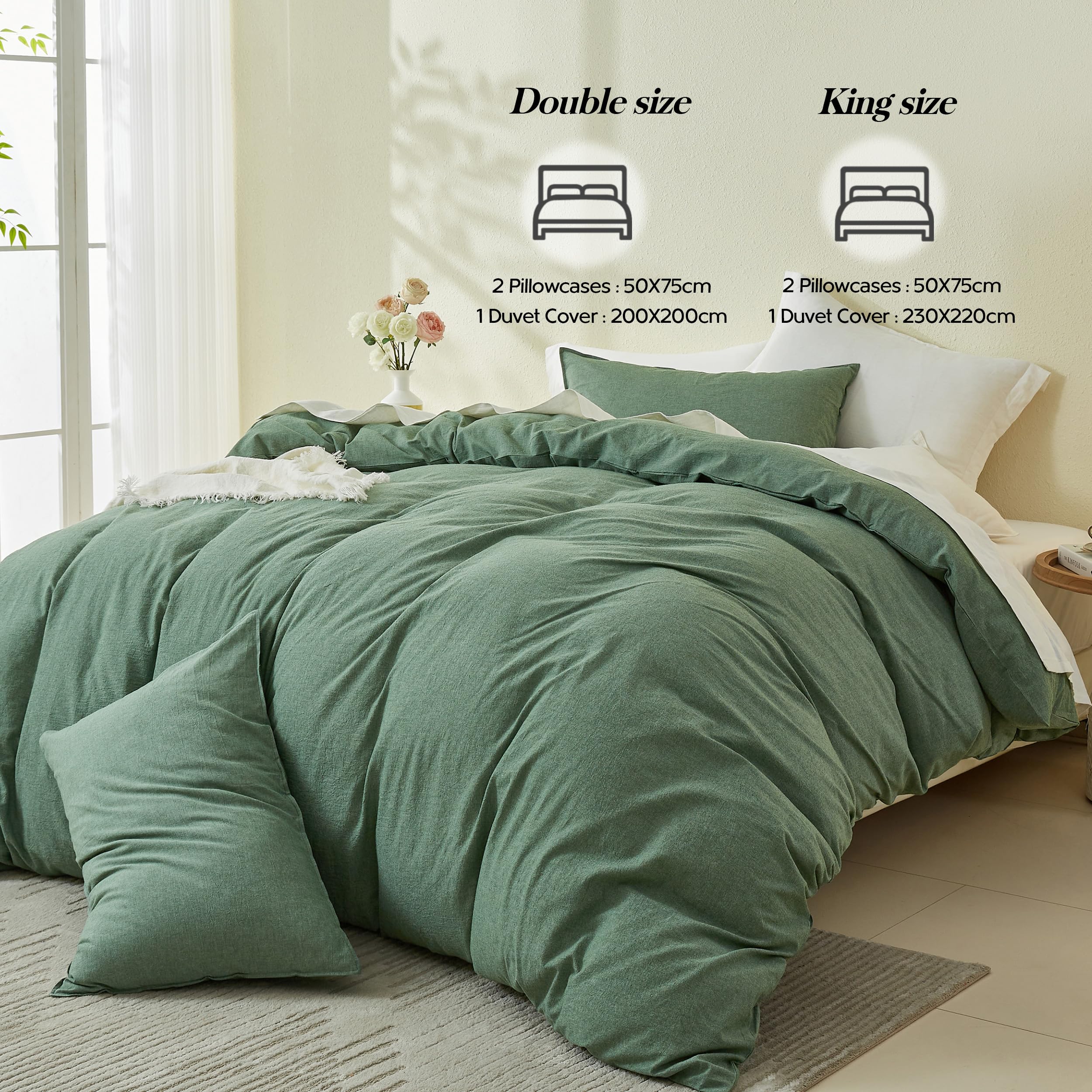Simple&Opulence Double Duvet Cover Sets, 100% Washed Cotton Soft Cozy Quilt Cover - Image 2