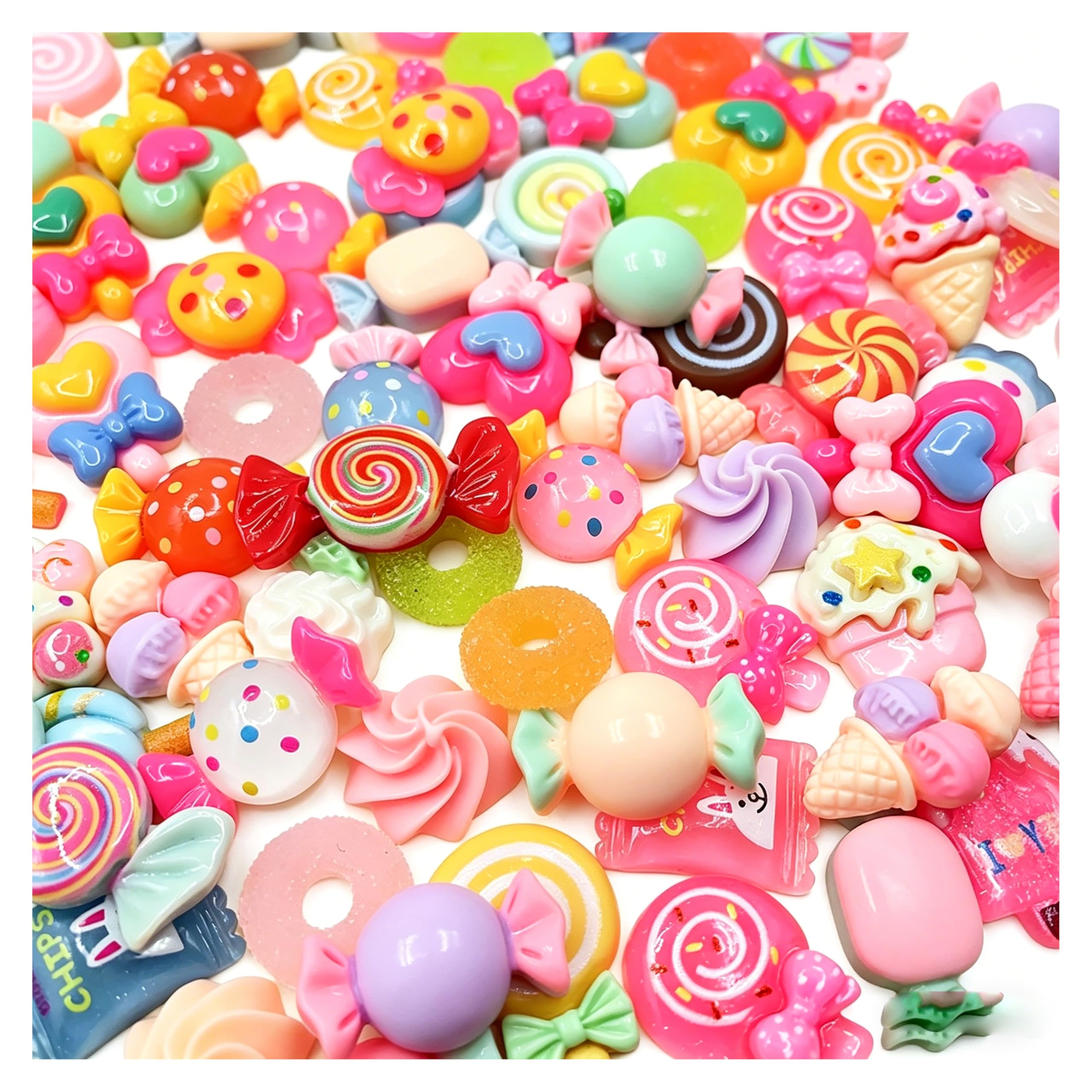 Dijes de resina de caramelos kawaii con parte trasera plana para manualidades, 100 uds