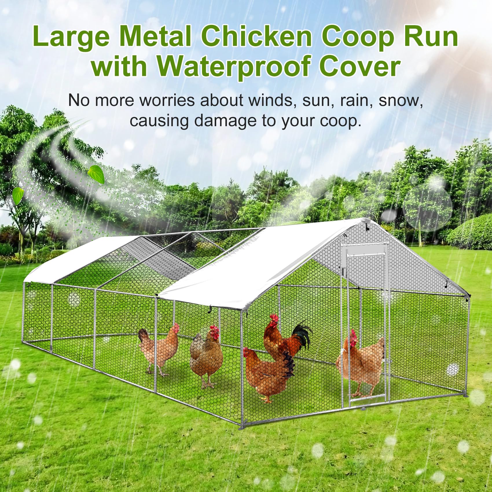 Upgraded 26'X10'X6.5' Large Metal Chicken Coop Run, Chicken Run for Yard with Cover, Galvanized Metal Chicken Pen, Poultry Pen for Chicken and Duck, Walkin Poultry Cage for Outdoor Backyard Farm Use