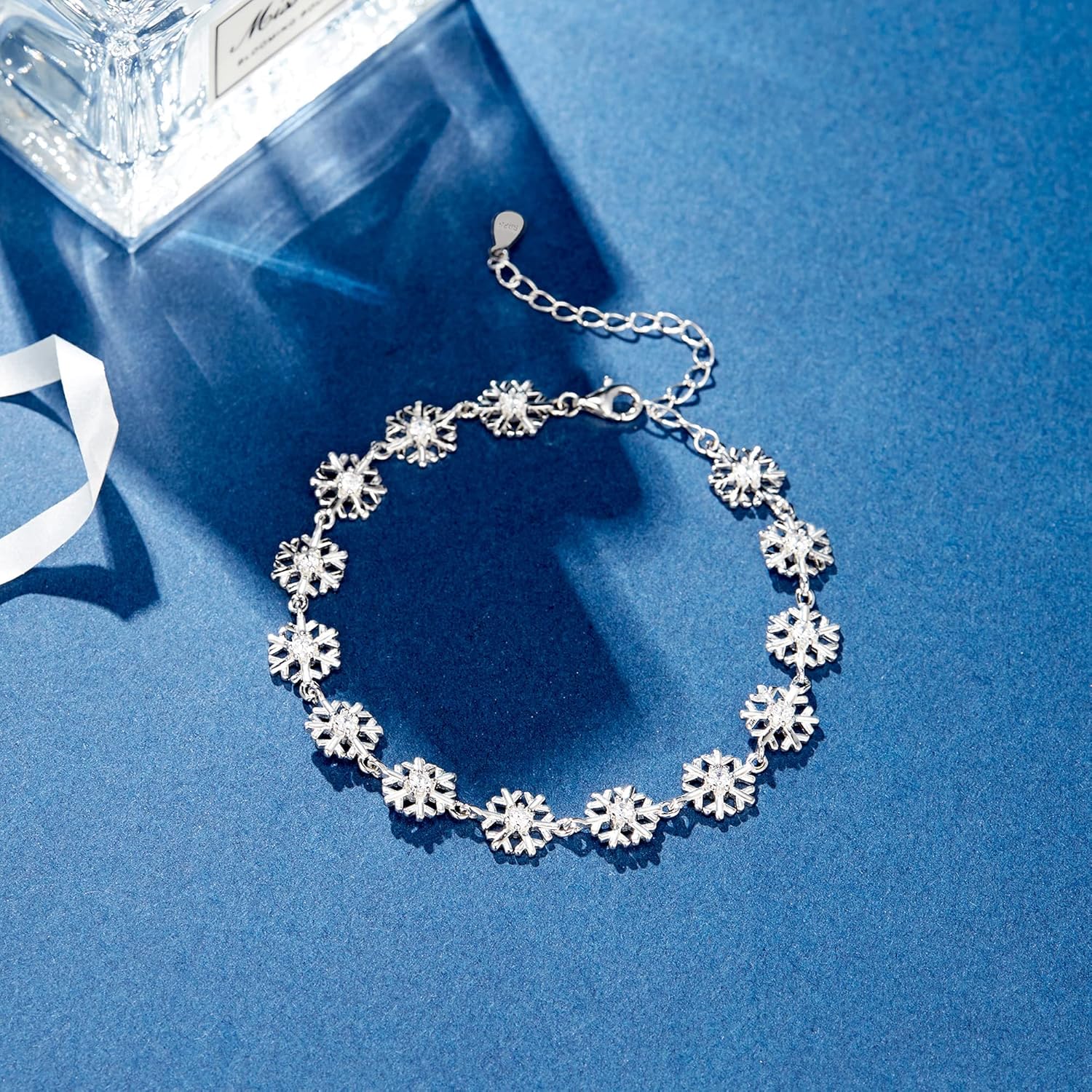 EVER FAITH Winter Snowfalke Link Bracelet, 925 Sterling Silver White CZ Elegant Flower Hand Accessory Christmas Jewelry for Women - Image 6