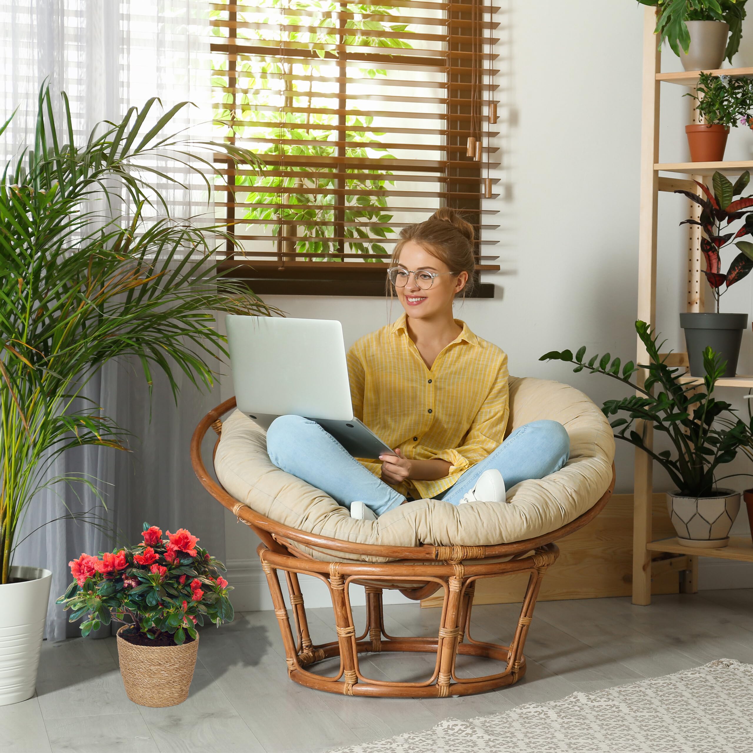 Relaxdays Pot de Fleur en zostère, Lot de 3, pour Herbes, Plantes & Fleurs, 3 Tailles, Cache-Pot, Film Plastique, Nature