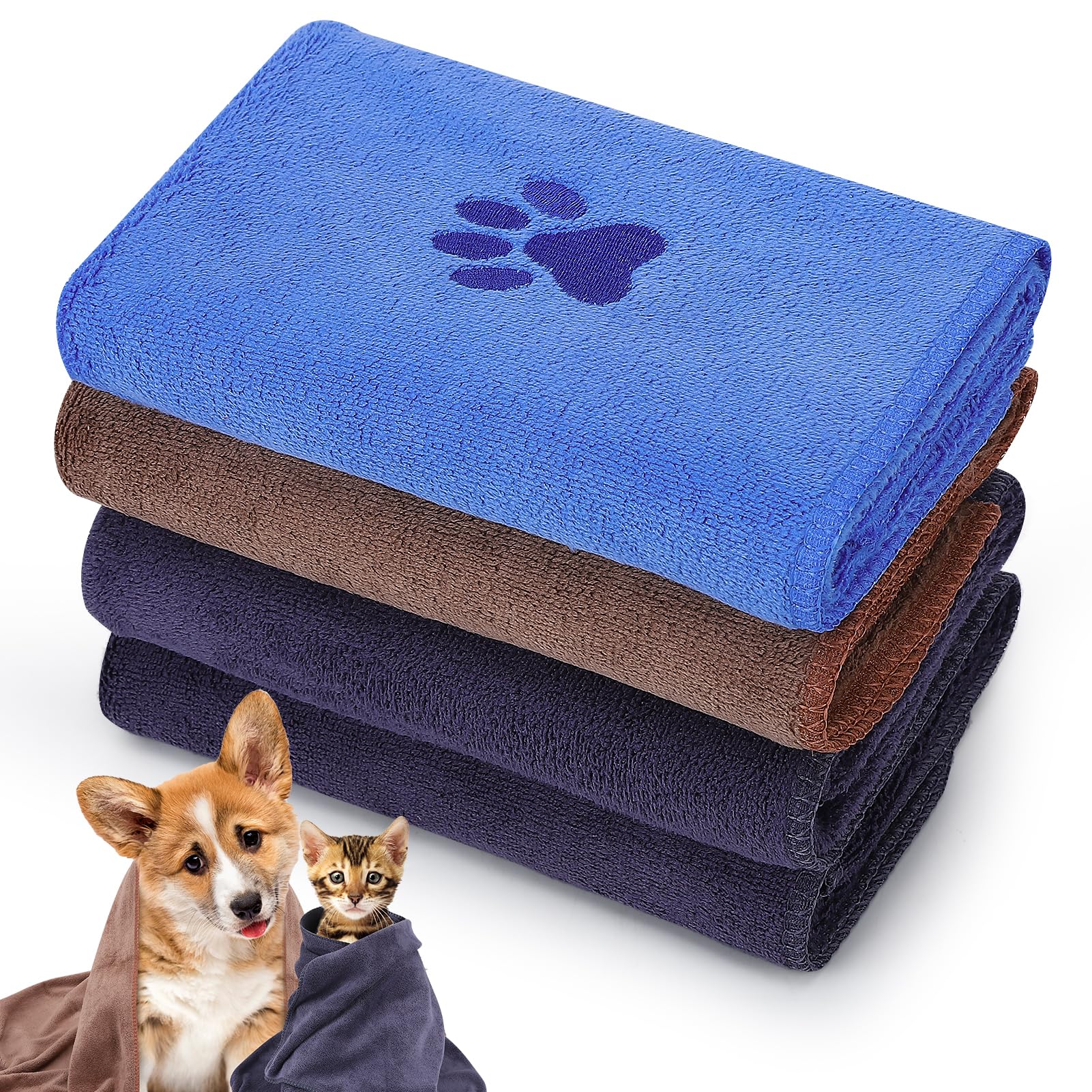GSrenyu 4 Pack Microfibre Dog Towels, Quick Drying Pet Bath Towel