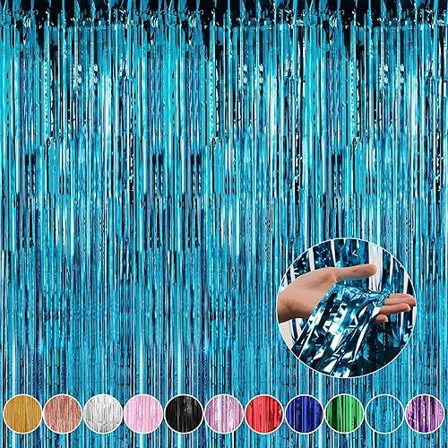 Crosize Paquete de 4 cortinas de fondo de flecos de papel de aluminio negro de 3.3 x 9.9 pies, cortinas de fondo de serpentina, decoraciones de