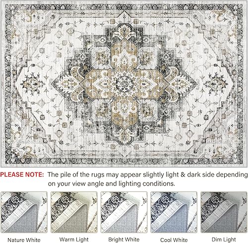 Miniatura 7 de Alfombra de área para sala de estar 2 x 3, lavable a máquina, estilo bohemio, medallón vintage, suave, delgada, antideslizante, no se desprende,