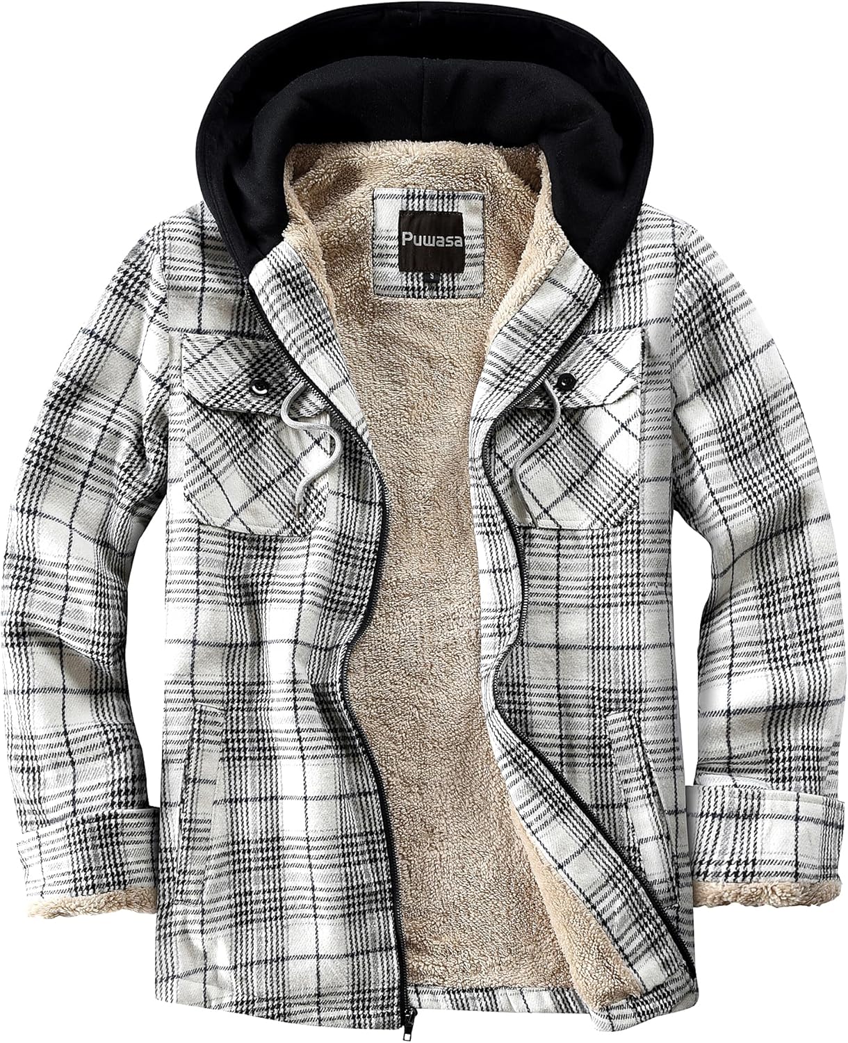 Men's Full Zip Sherpa Lined Flannel Jacket Fleece Hooded Plaid Jacket with Hood for...
