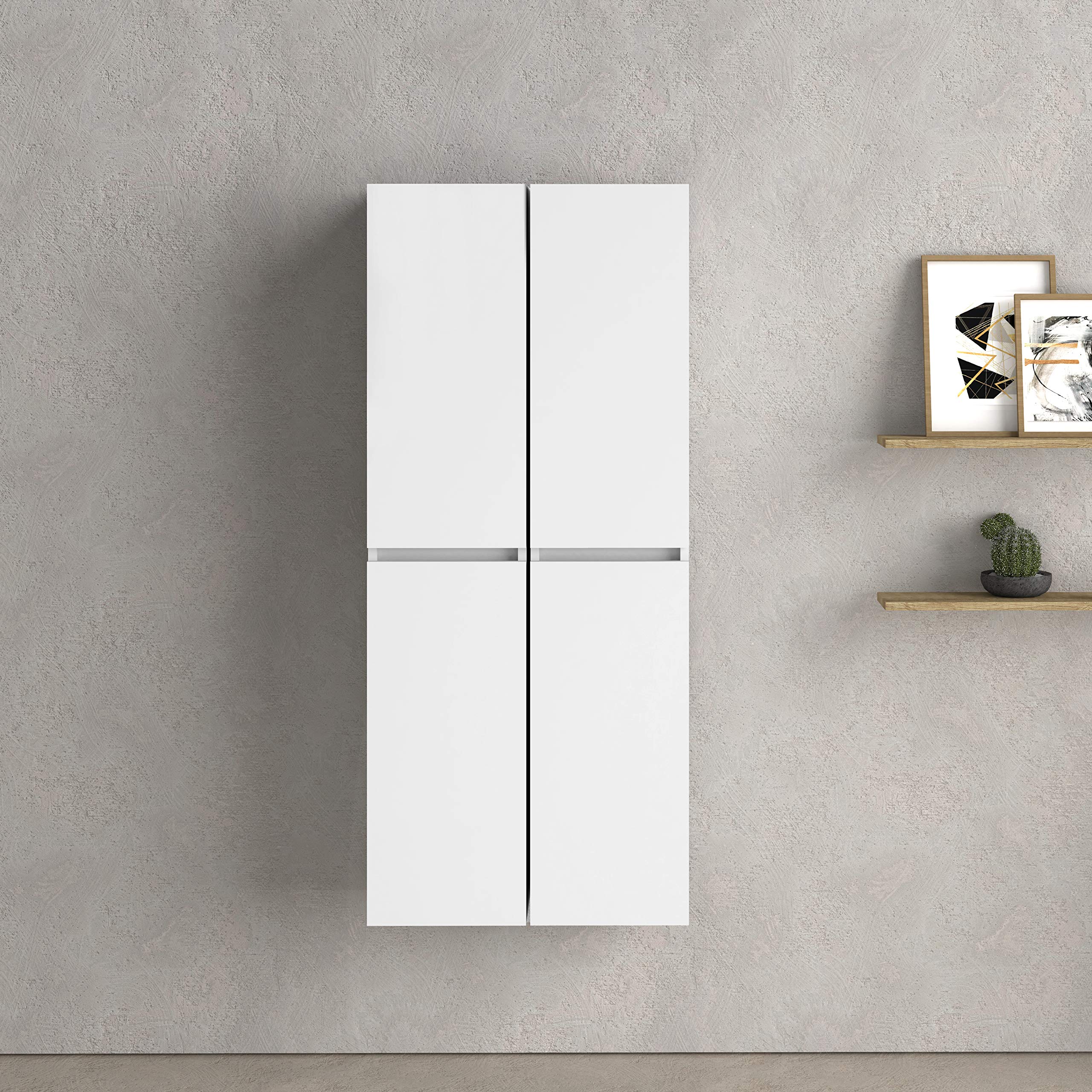 Baikal Conjunto de Mueble de Baño suspendido a la Pared con Fondo Reducido, Melamina 16. Mueble MONTADO Moderno 140 Blanco