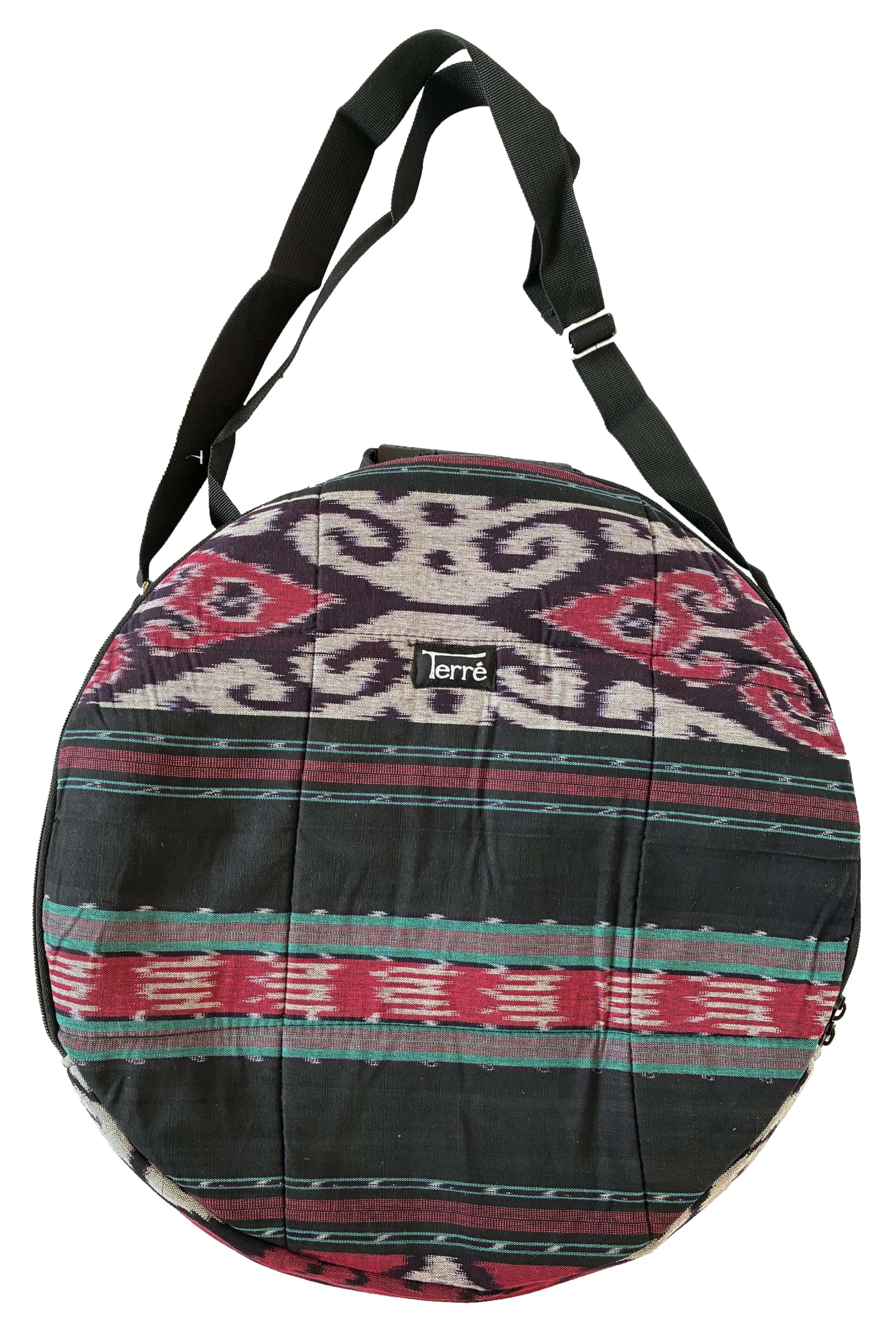 Shamandrum Tasche ROT Töne aus Ikat-Webstoff Ø 60 cm für Schamanentrommel - im MYSEVENDO Set - Rund Ritual Drum Trageriemen Trommeltasche