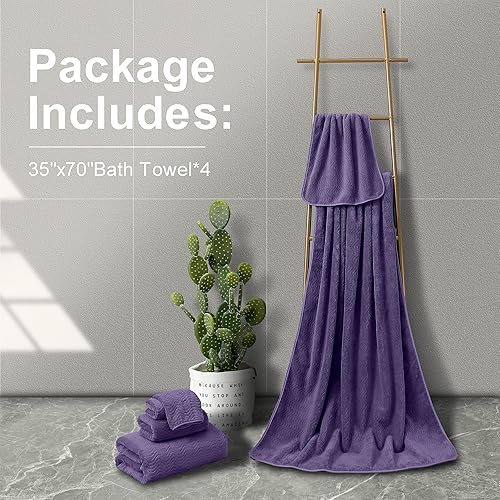 Miniatura 6 de Juego de 4 toallas de baño ultrasuaves de microfibra texturizada, extra grandes, de 35 x 70 pulgadas, de secado rápido, altamente absorbentes,
