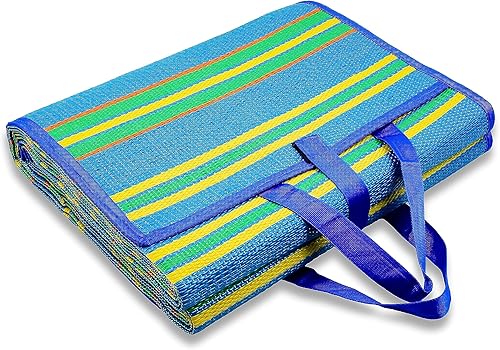 Miniatura 30 de Alfombrilla a rayas Camco con correa, Azul/Verde