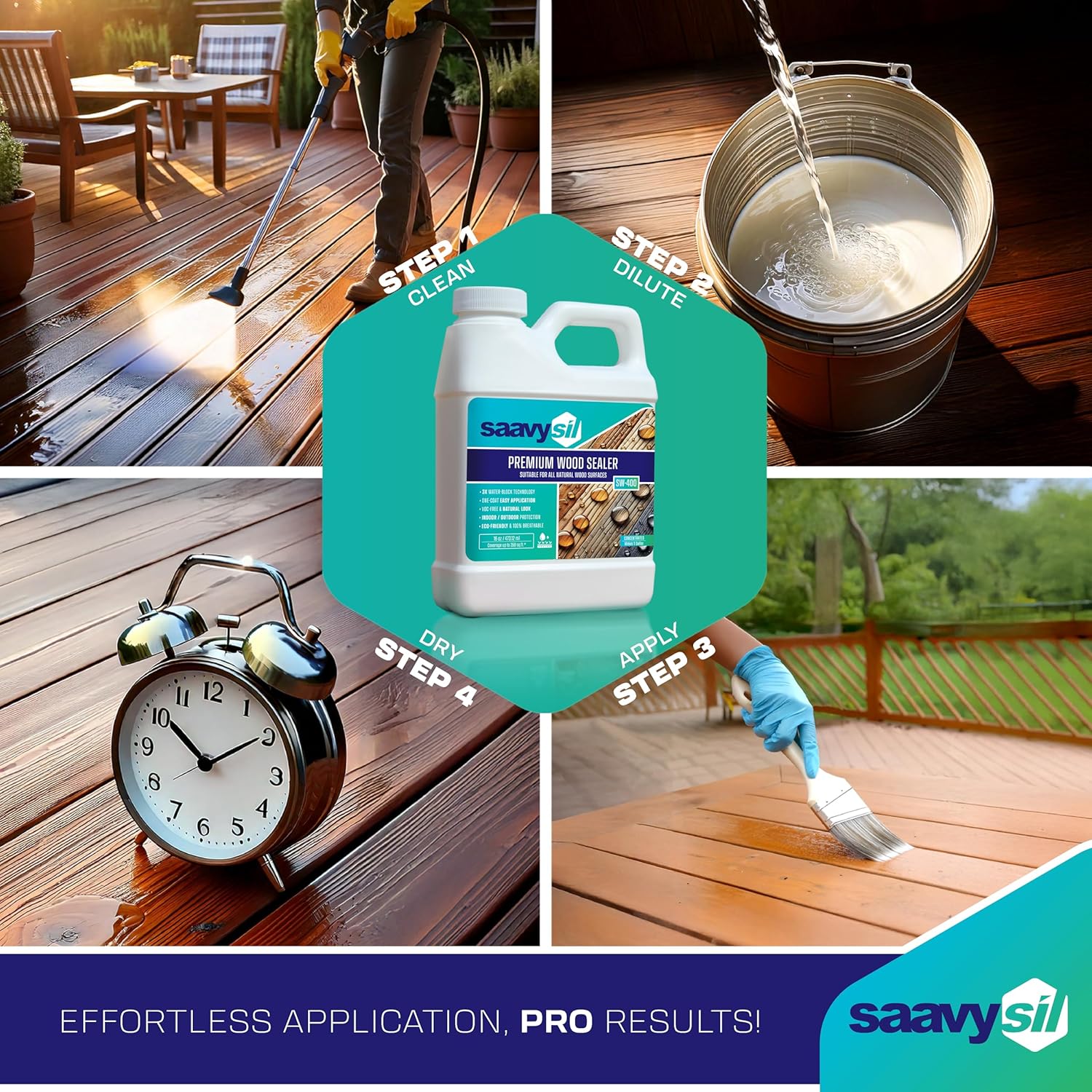 Wood Sealer Waterproof Outdoor–16 OZ Concentrate, Makes 1 Gallon, Non-Toxic, Pet safe, Plant safe for Garden Box, Raised Bed, Planter, Deck, Fences, Furniture & All Natural Wood - Clear Natural Finish