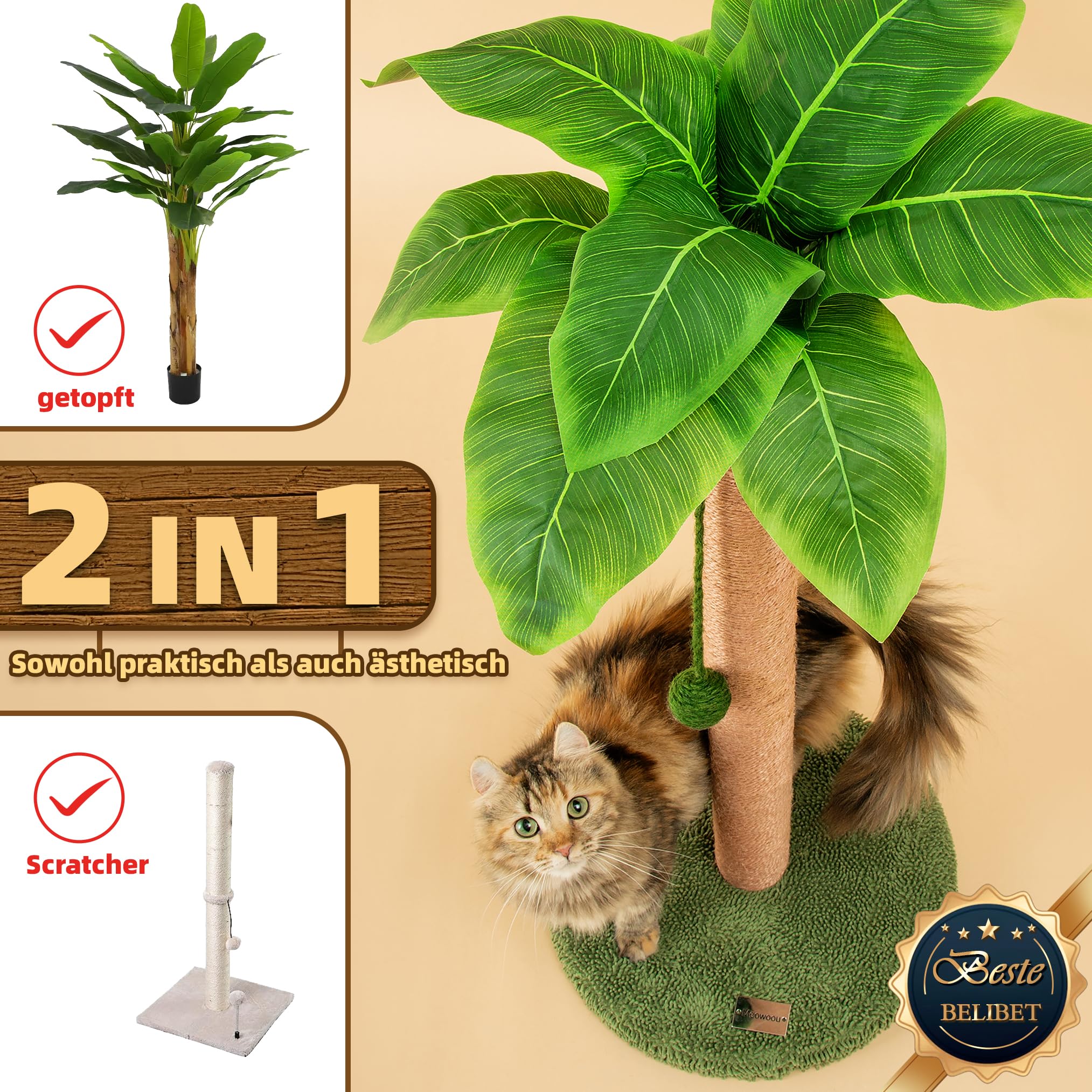 Kratzsäulen 84 cm niedlicher Katzenkratzer Kätzchen Kratzbaum mit Sisalseil für Wohnungskatzen Palmen-Katzenkratzbaum mit baumelnden Bällen für kleine Katzen