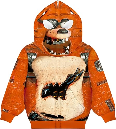 YAMY Five Nights Hoodie for Boy Midnight Horror Bear Sweatshirt Long Sleeves Suitable for Autumn and Winter Zip Up 5-12y