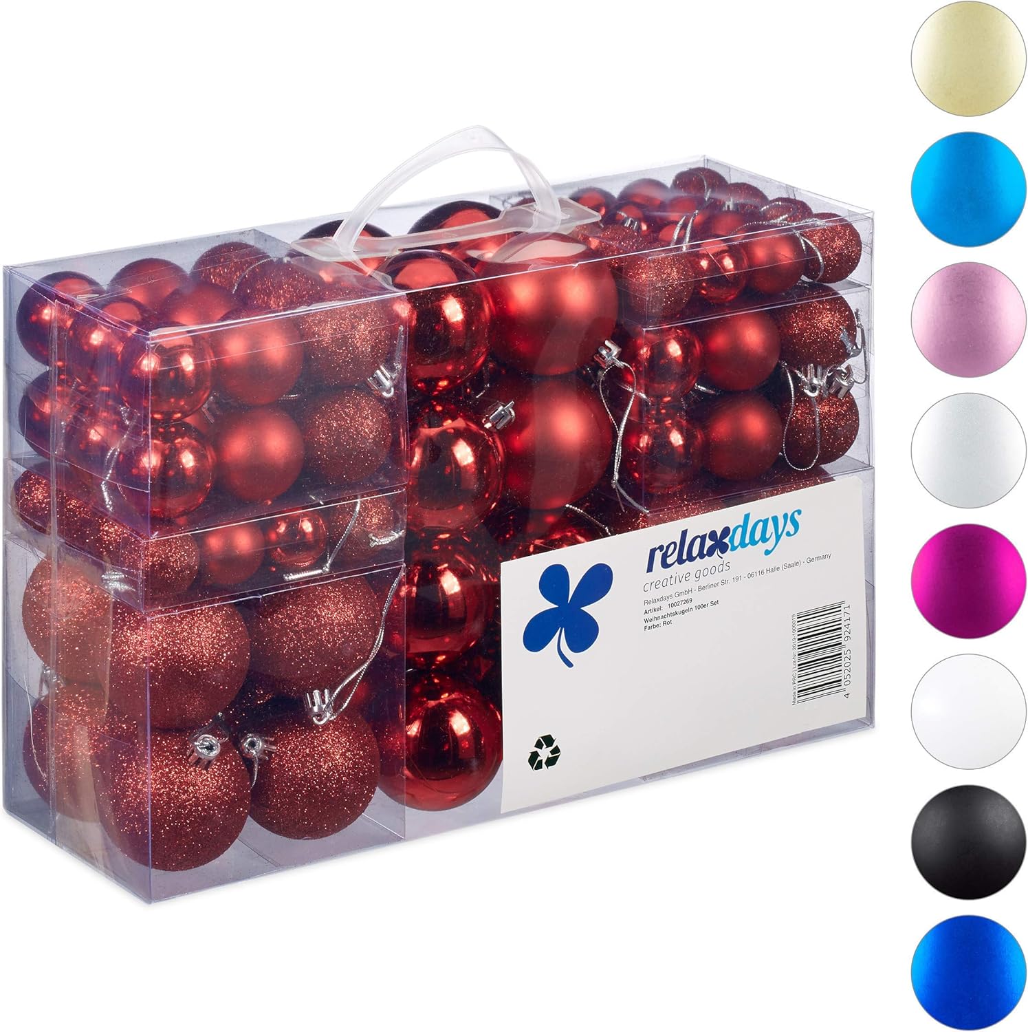 Relaxdays Weihnachtskugeln 100er Set - Matt-weiße Christbaumkugeln ∅ 6cm